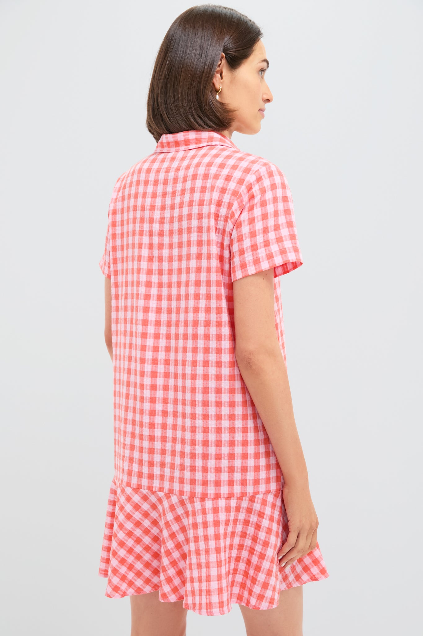 Orange and Pink Seersucker Short Sleeve May Dress-Beilave