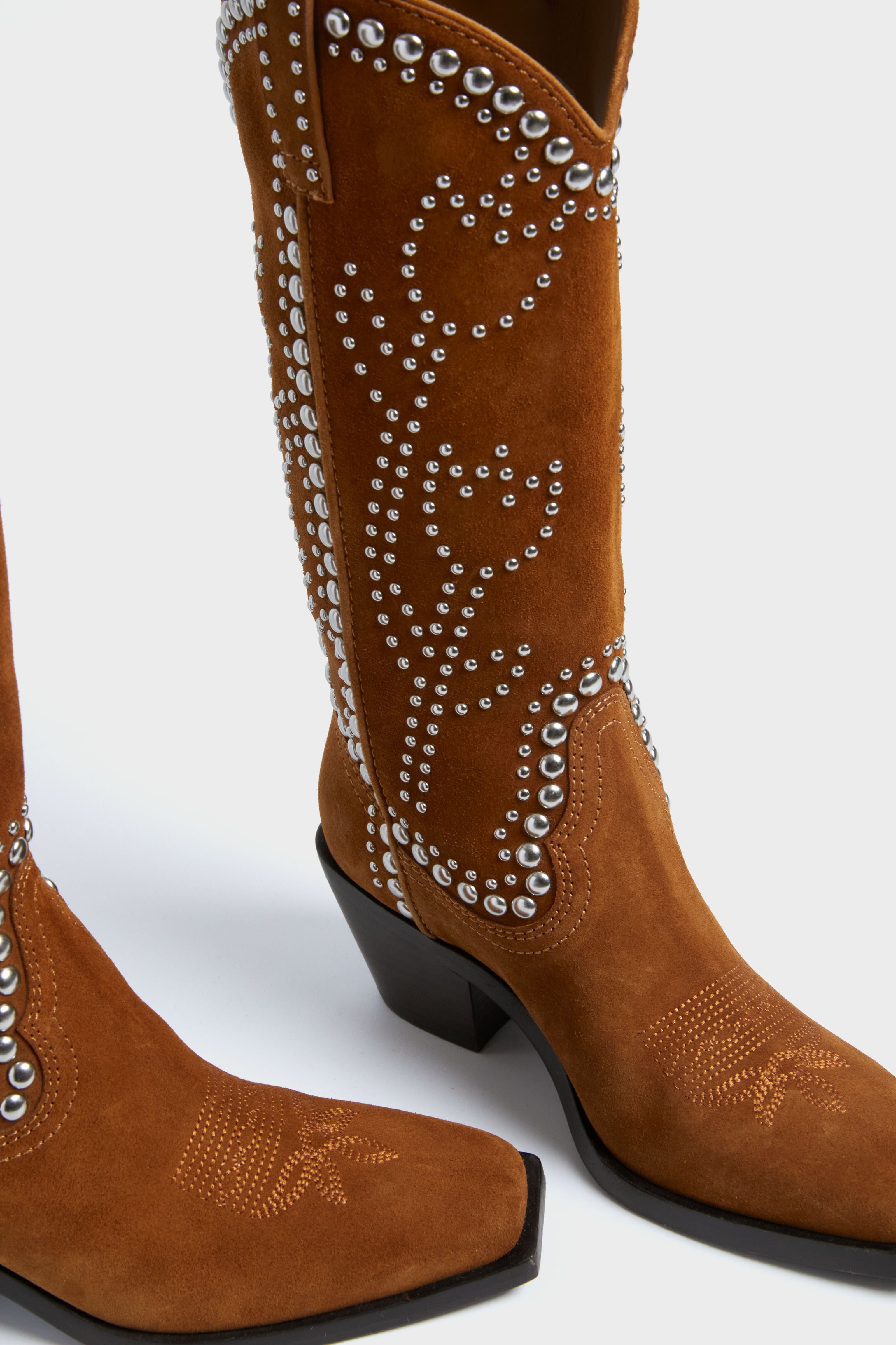 Cacao Suede with Silver Studs Wilder Boots-Beilave
