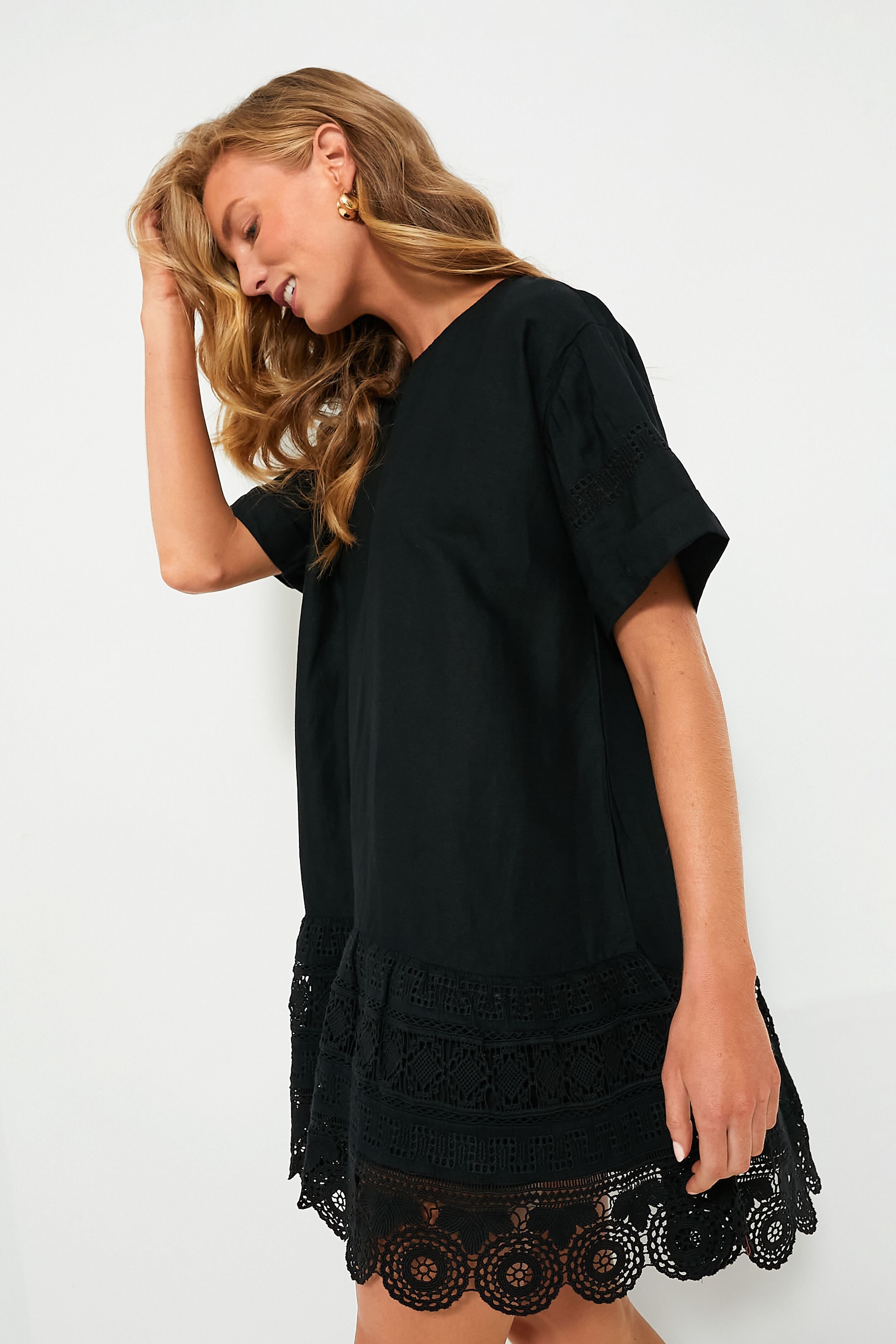 Exclusive Black Rosina Embroidery Short Sleeve Tunic Dress-Beilave