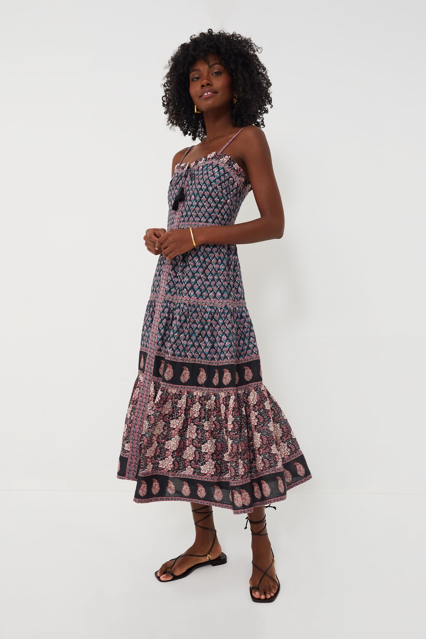Donna Print Sleeveless Midi Dress-Beilave