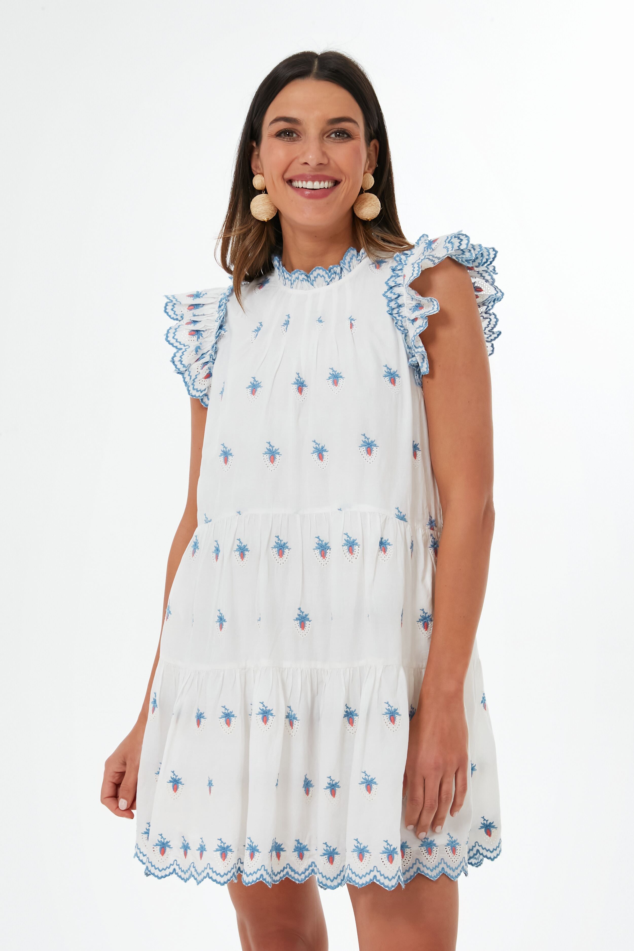 Cream Renee Embroidery Strawberry Dress-Beilave