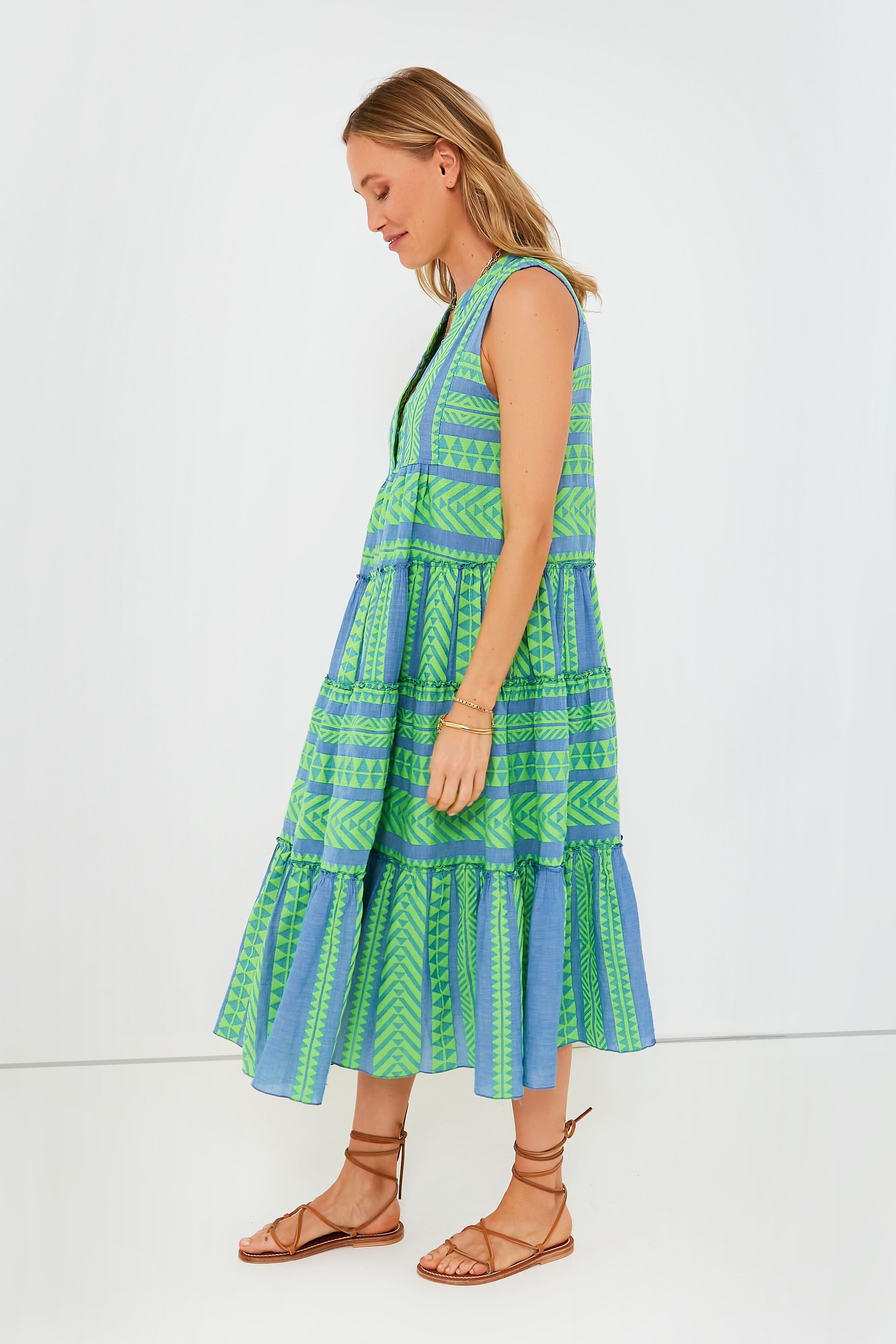 Green and Blue Tanzanitis Midi Dress-Beilave