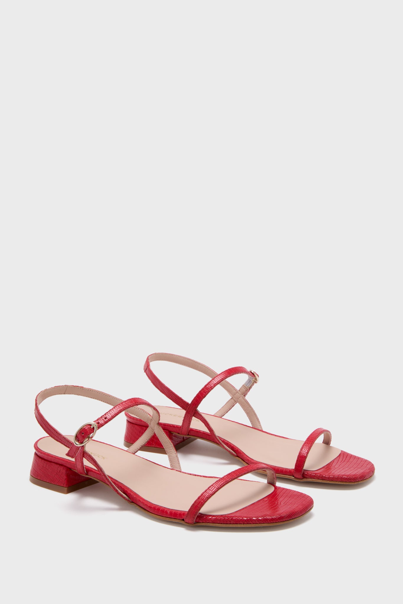 Red Embossed Leather Evelyn Sandals-Beilave
