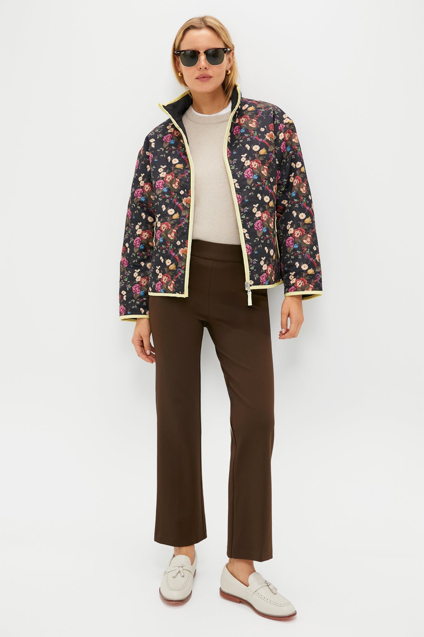 Reversible Black and Baroque Floral Quilted Mallory Jacket-Beilave
