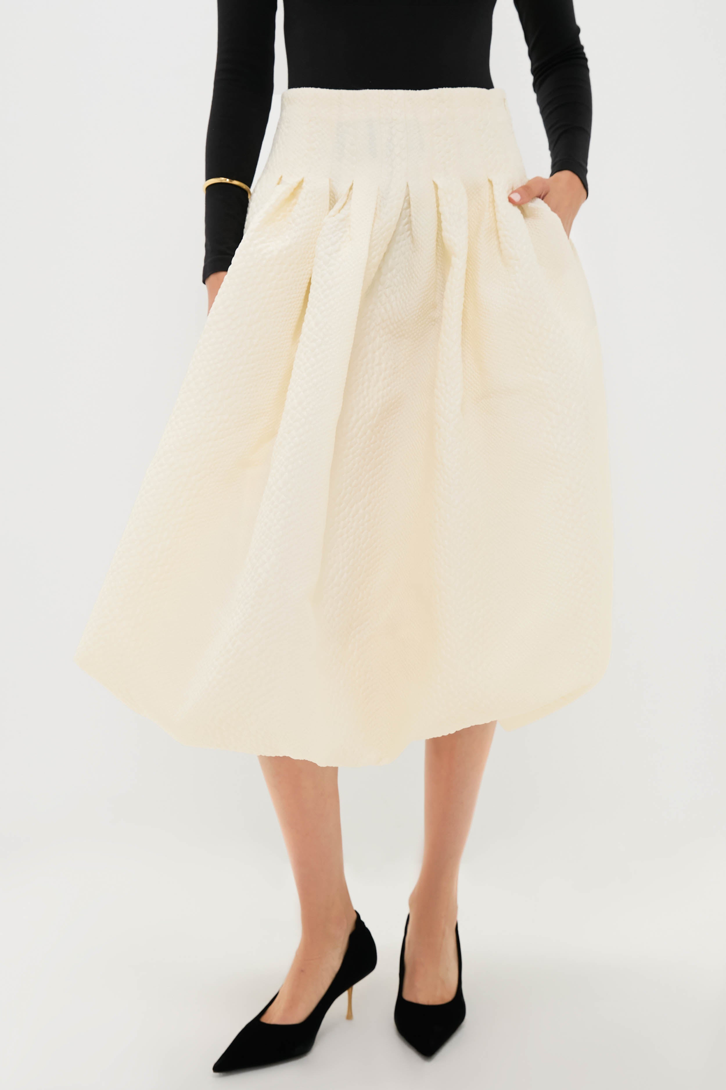 Cream Fayetta Embossed Bubble Skirt-Beilave