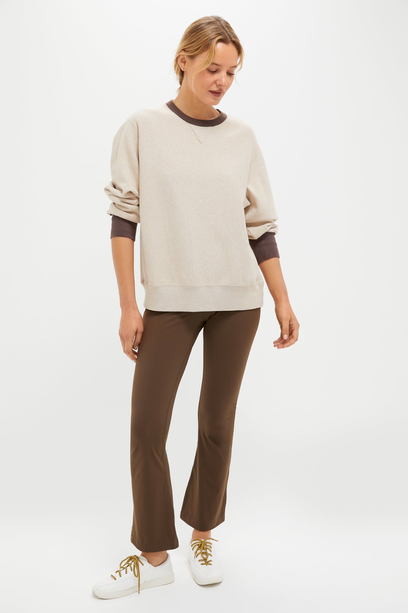 Heather Sandstone and Brown 100% Cotton Kolar Crewneck Sweatshirt-Beilave