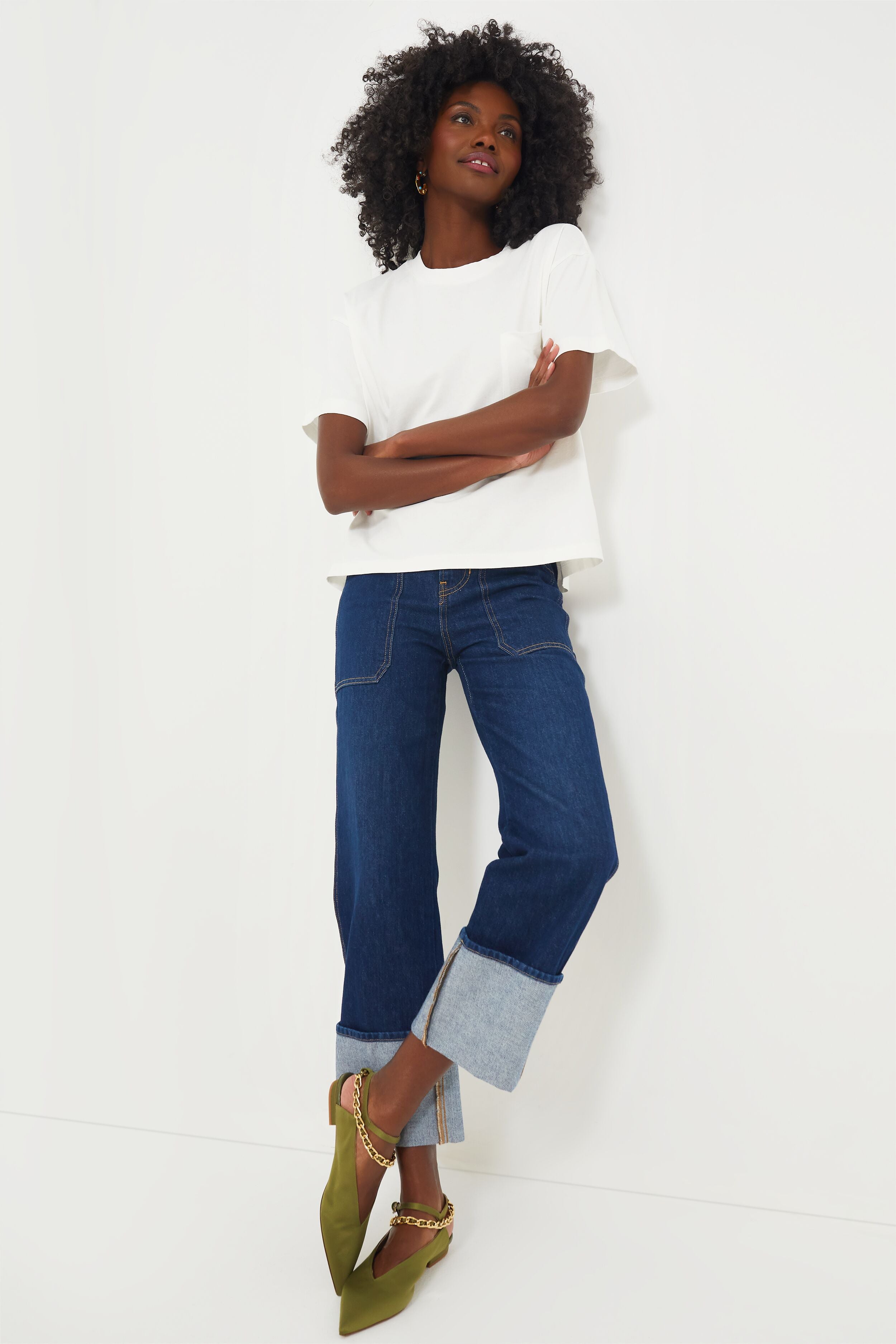 Dark Green Pointed Flats with Chain-Beilave