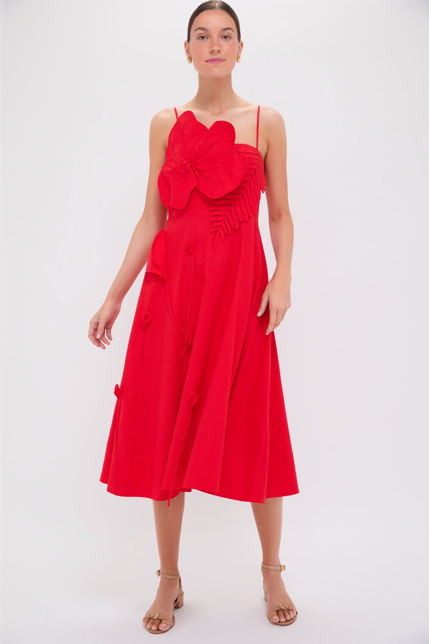 Red Garden Sleeveless Midi Dress-Beilave