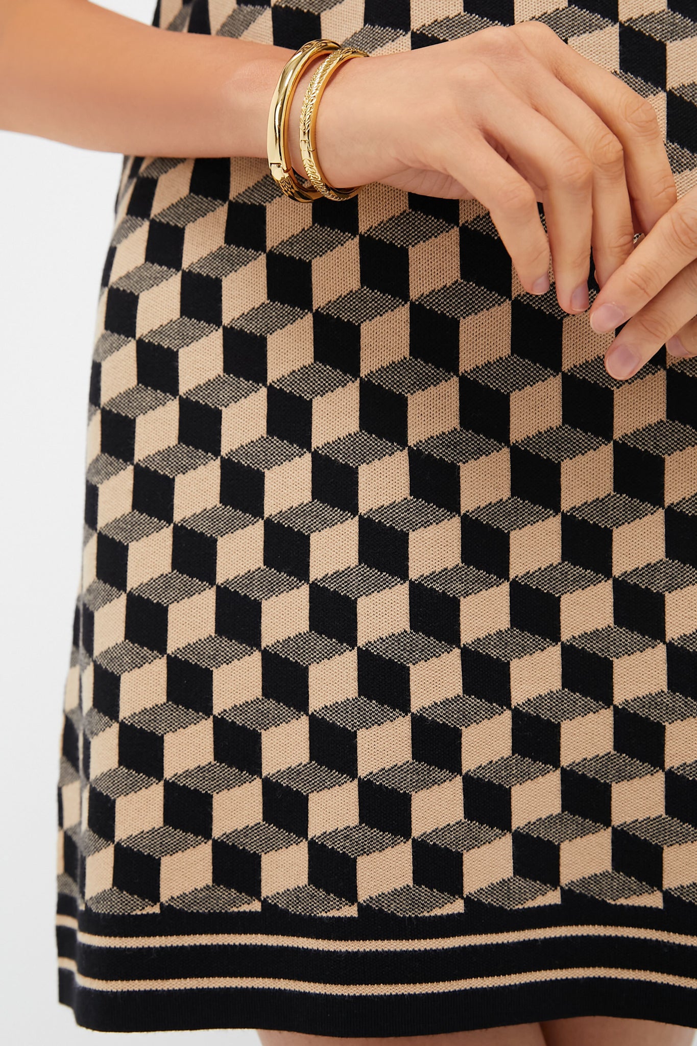 Onyx and Camel Knit Geo Marie Dress-Beilave