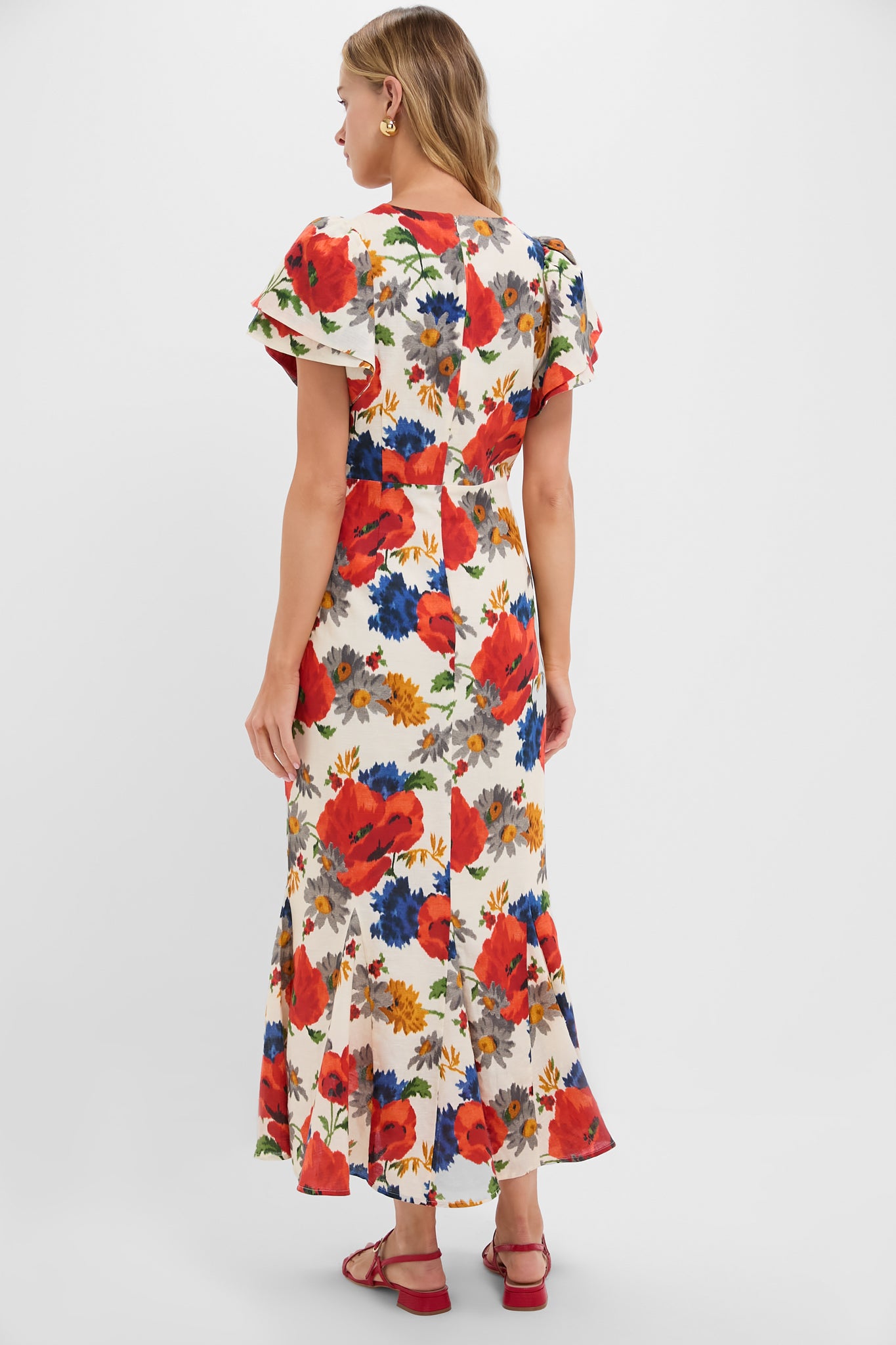 Crimson Poppy Cotton Linen Elodie Dress-Beilave