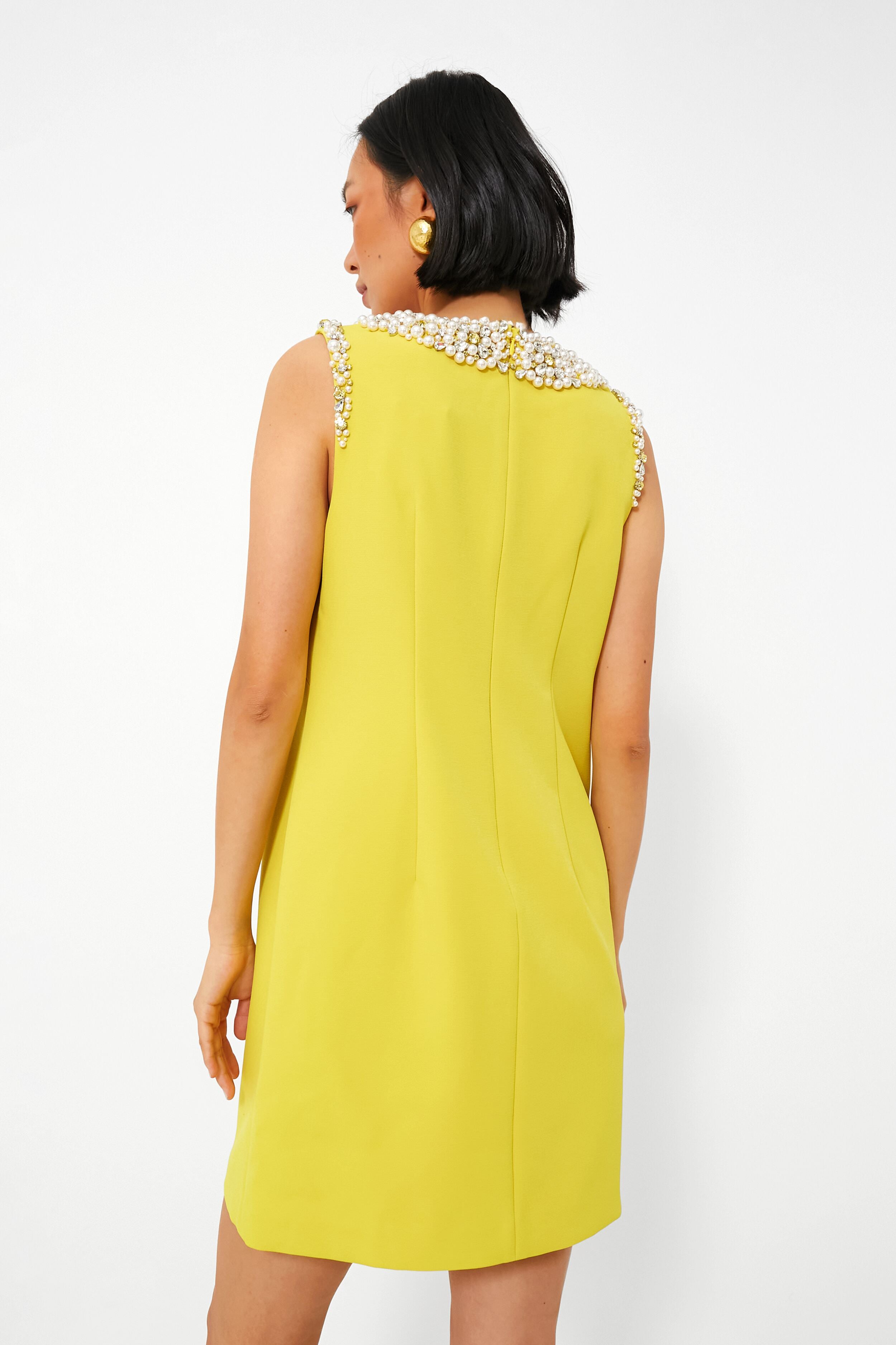 Chartreuse Jeweled Crepe Shift Dress-Beilave