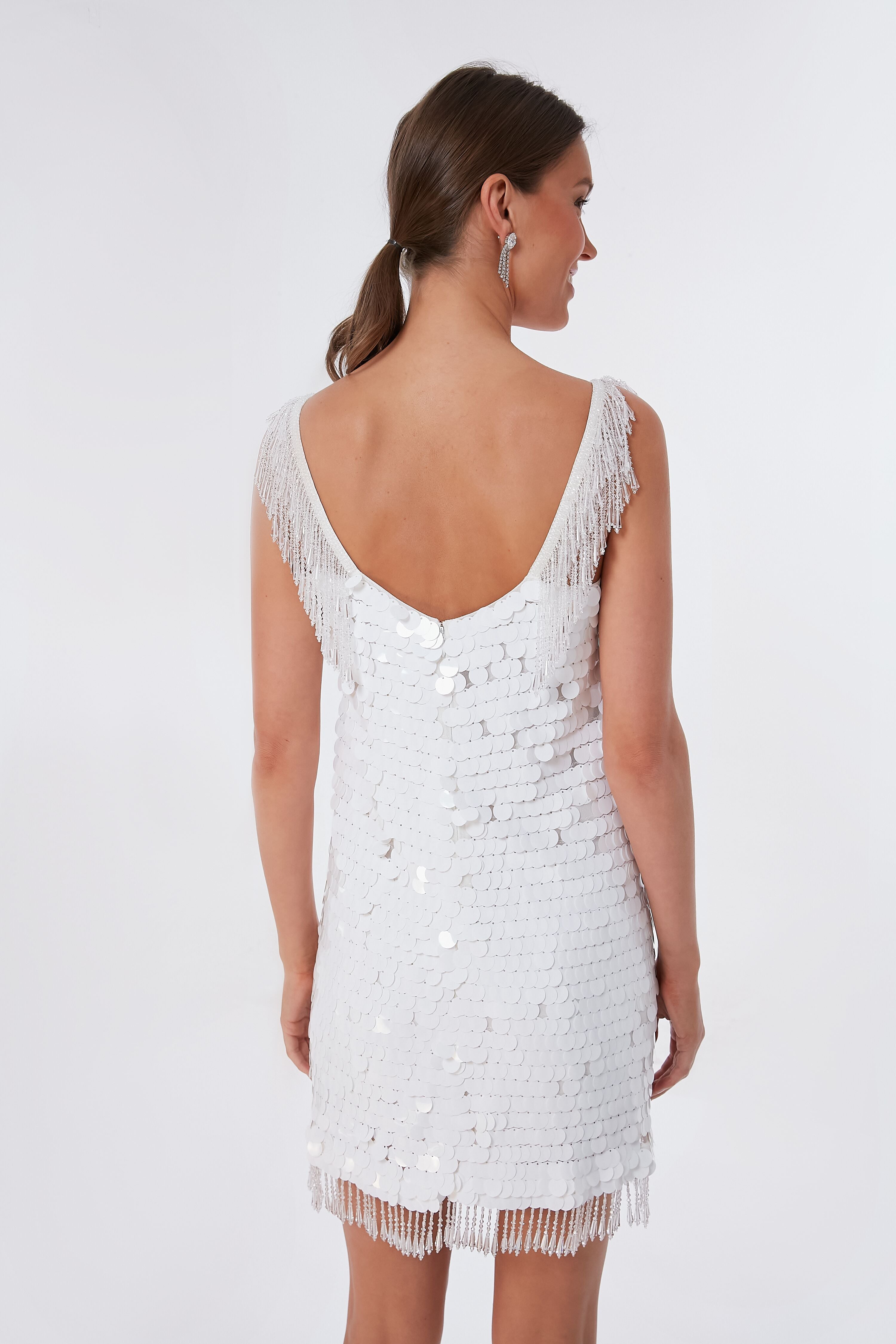 White Paillette Zenovia Dress-Beilave