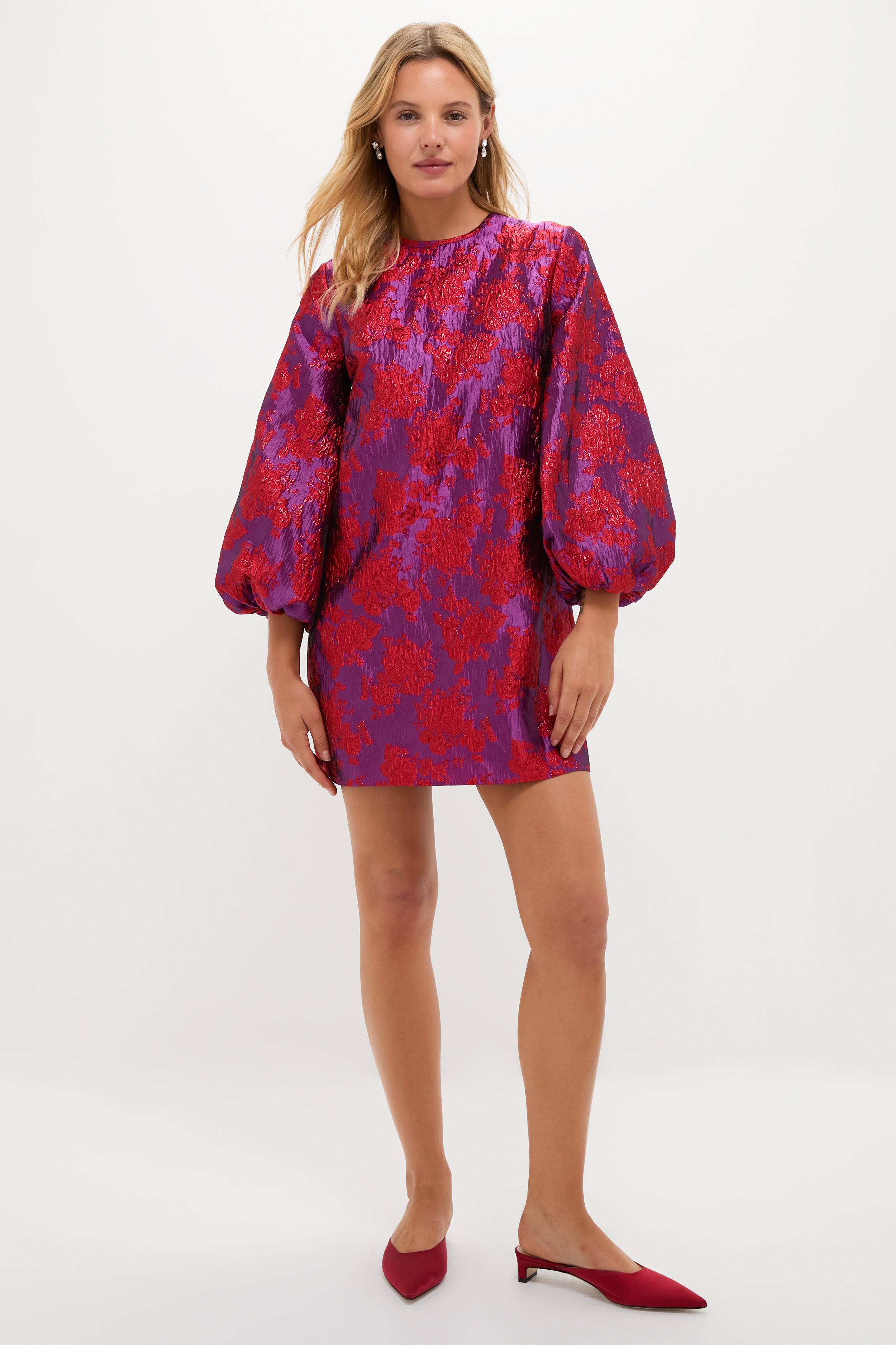 Red & Purple Jacquard Janie Mini Dress-Beilave