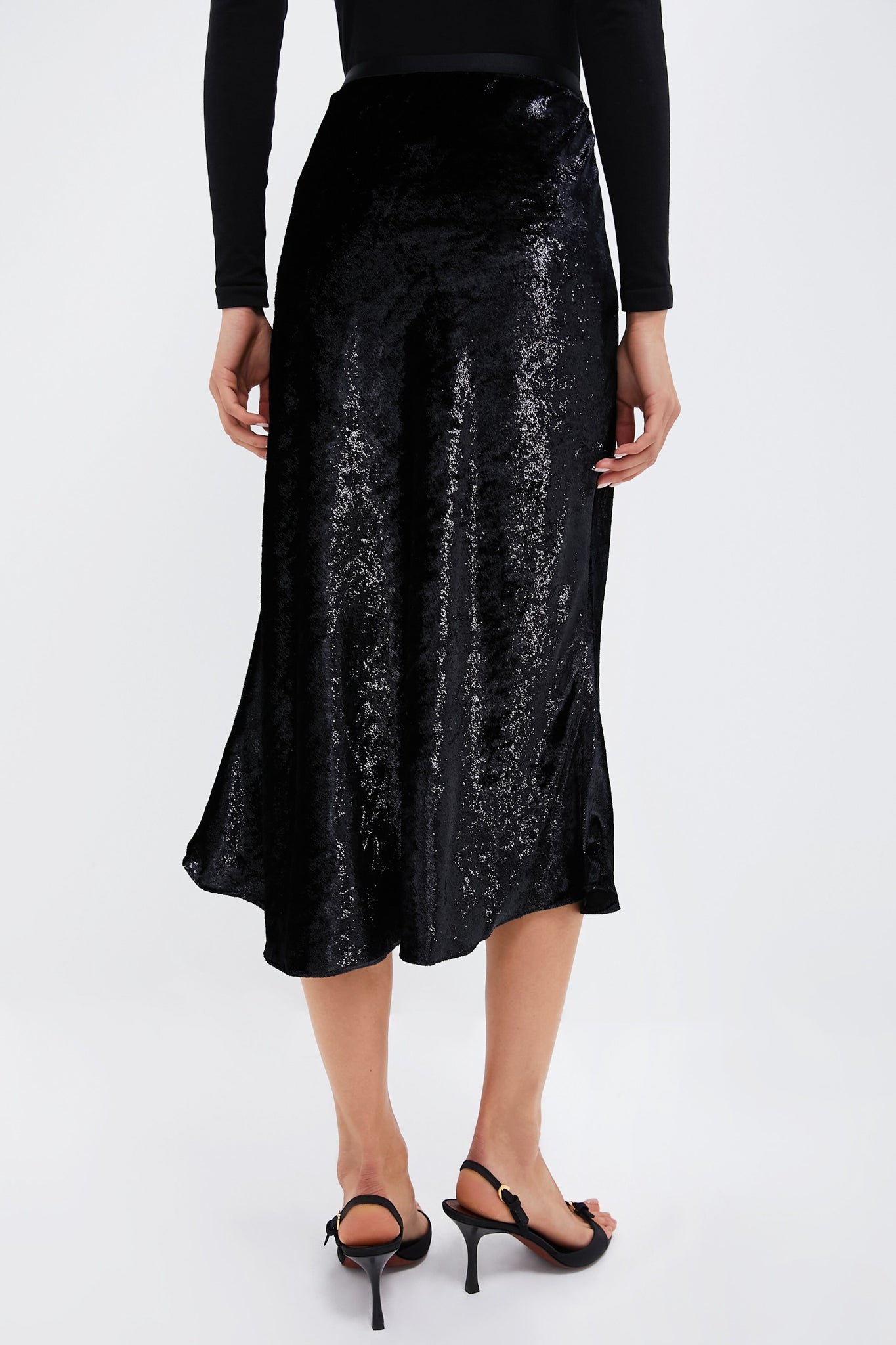 Polo Black Metallic Velvet A-line Skirt-Beilave