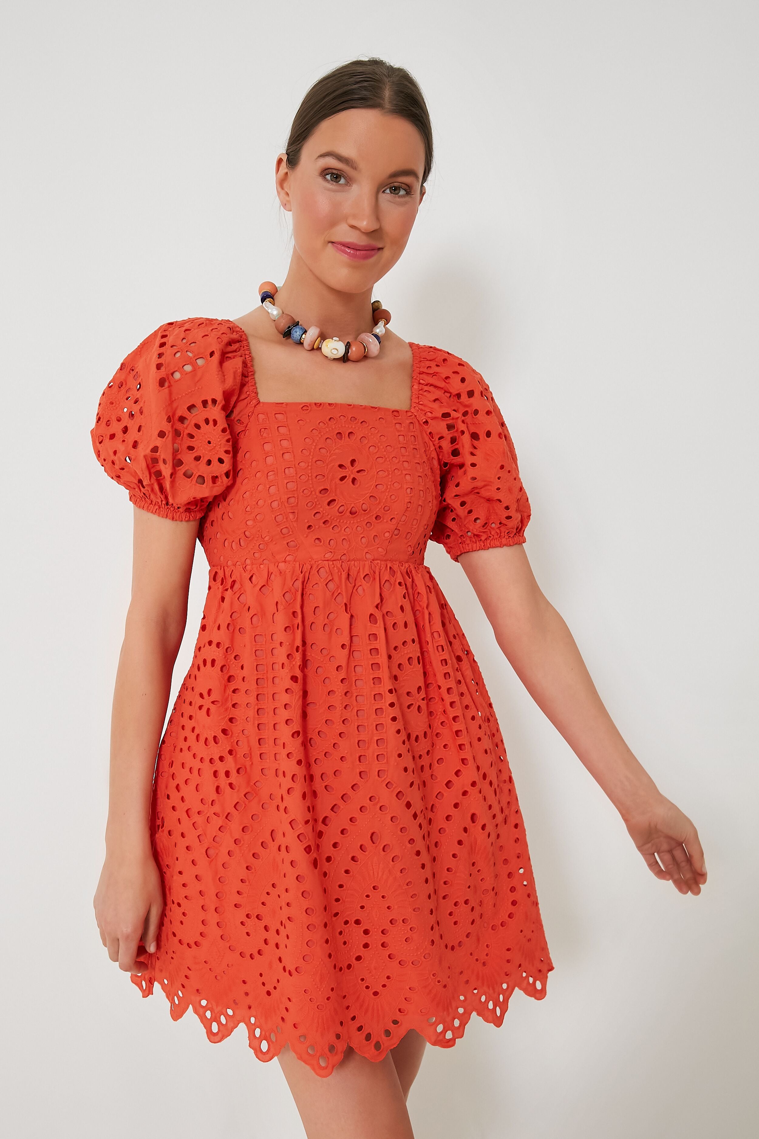 Orange Eyelet Clara Mini Dress-Beilave