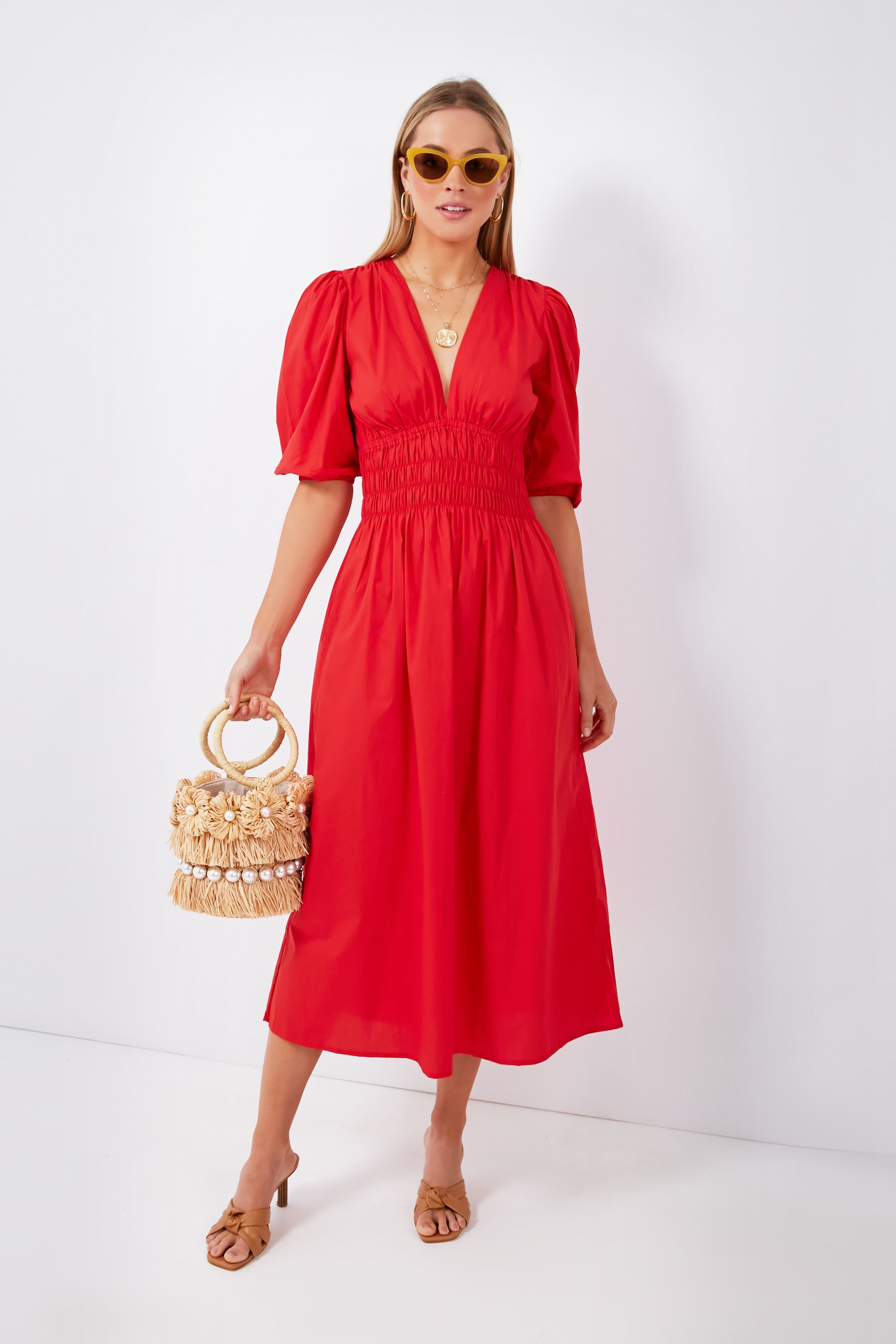 Cherry Tomato Agnata Midi Dress-Beilave