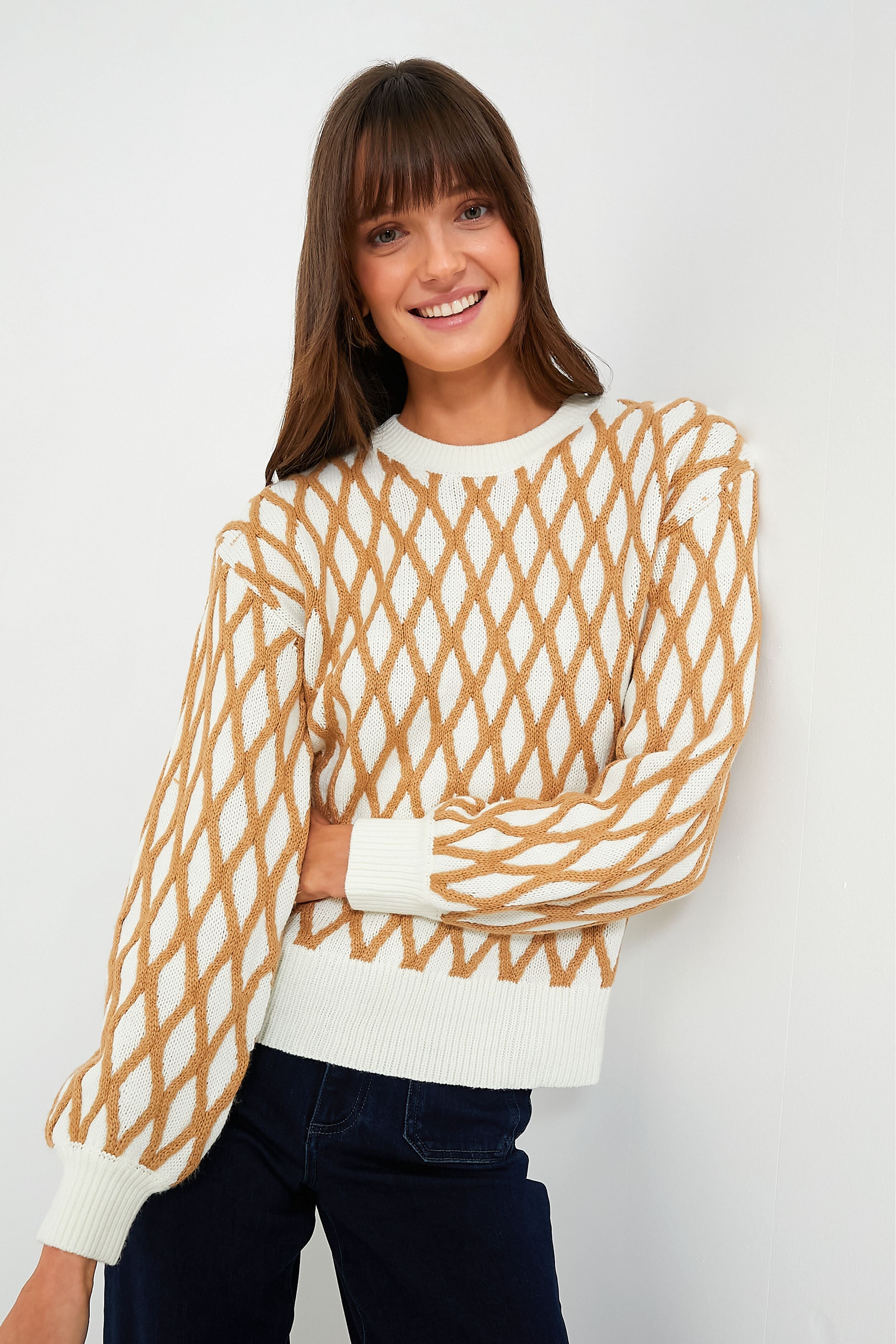 Tan & Cream Toni Trellis Crewneck-Beilave