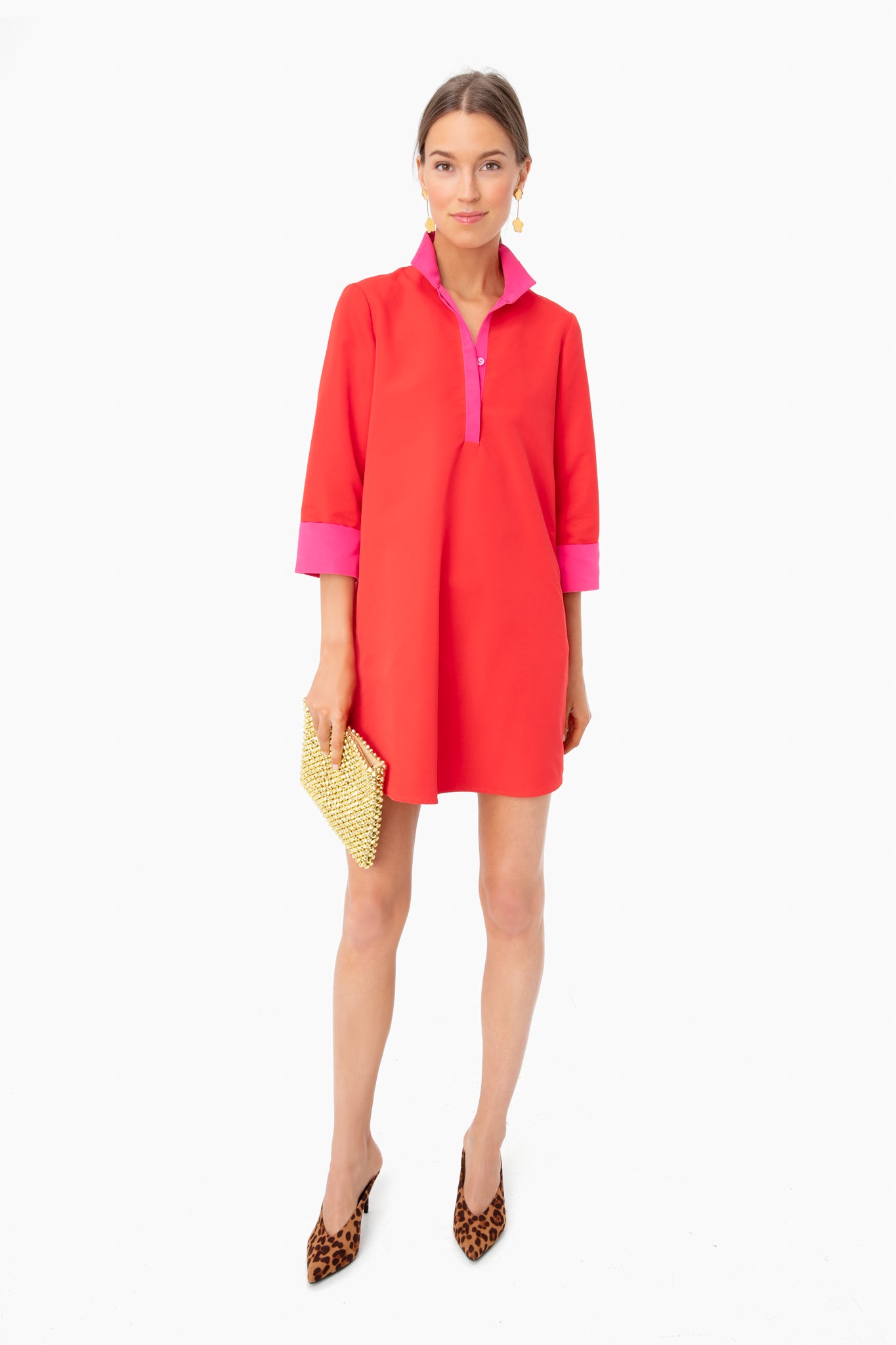 Pink and Red Colorblock Megan Taffeta Dress-Beilave