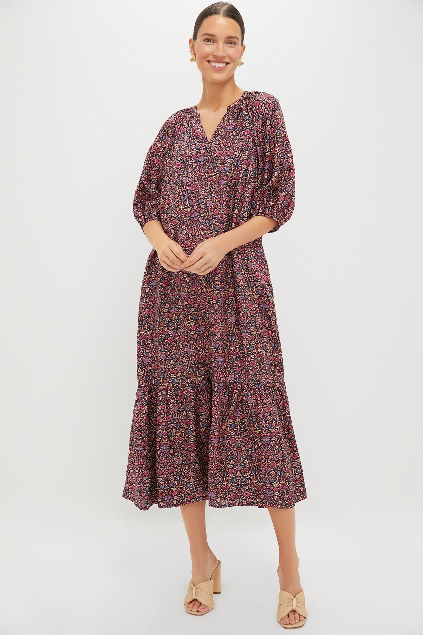 Raspberry Vine Floral Lyles Dress-Beilave