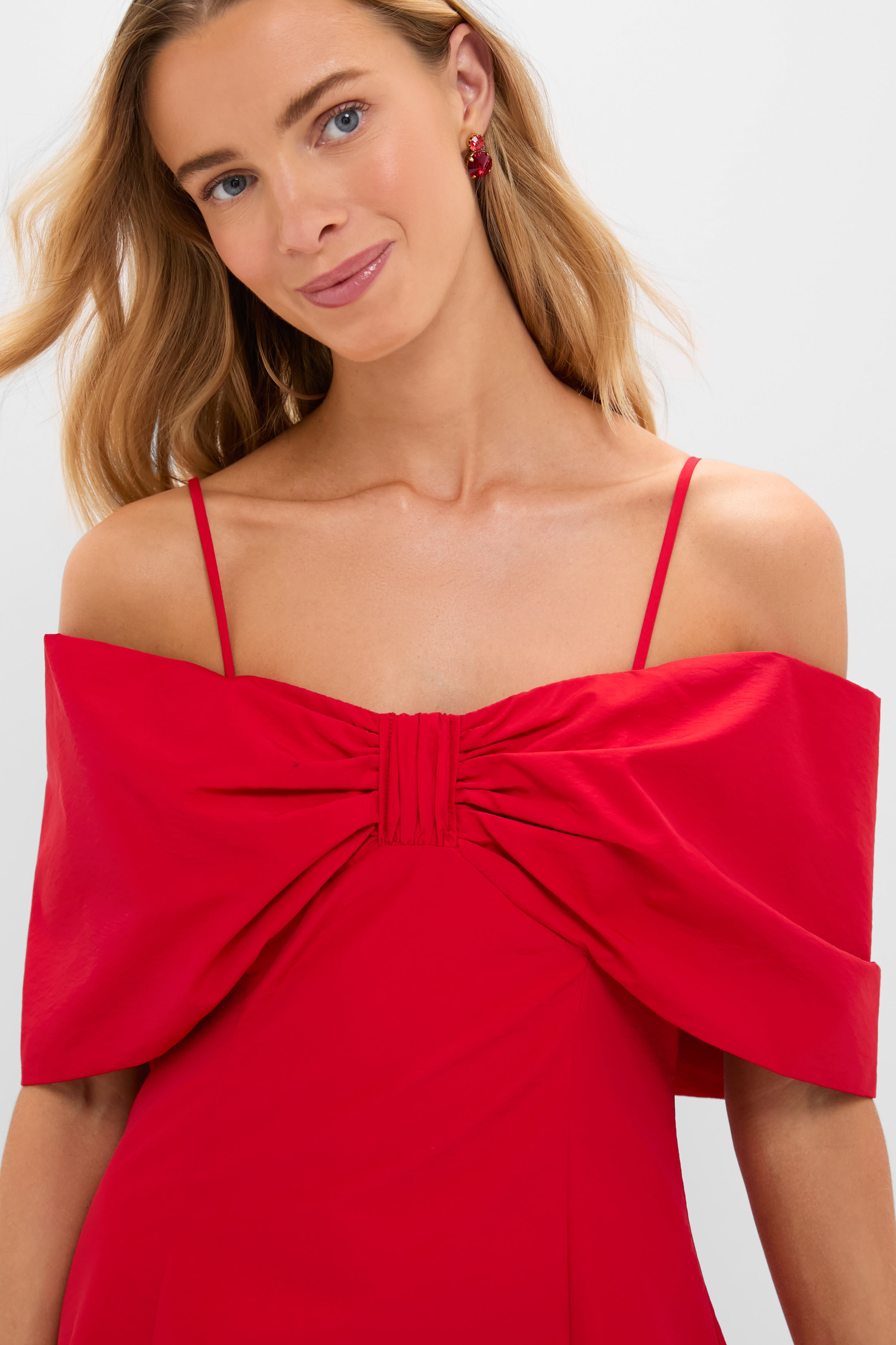 Off-the-Shoulder Red Bow Bates Mini Dress-Beilave