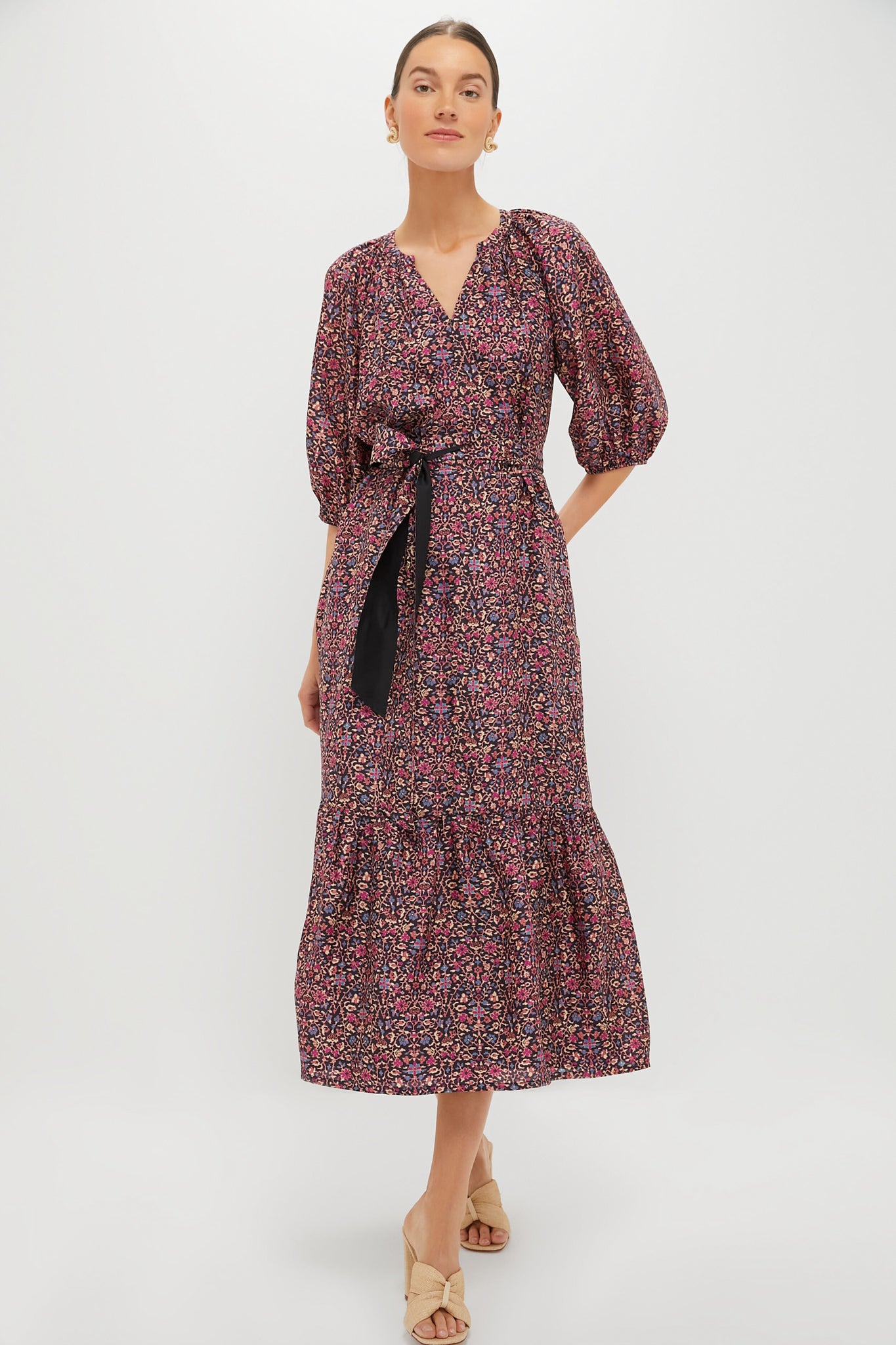 Raspberry Vine Floral Lyles Dress-Beilave