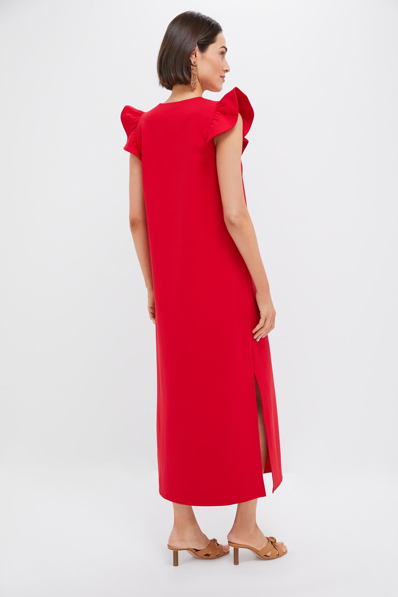 Red Flutter Sleeve Miko Dress-Beilave