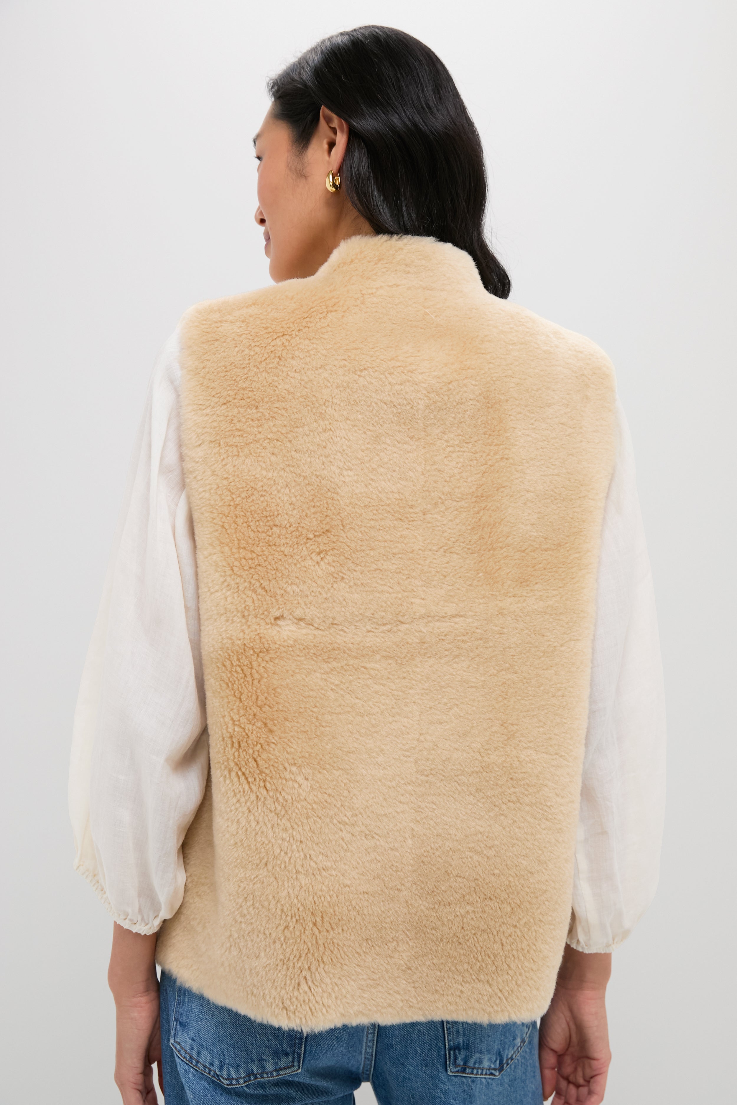 Cream Elliot Shearling Tie-Front Vest-Beilave