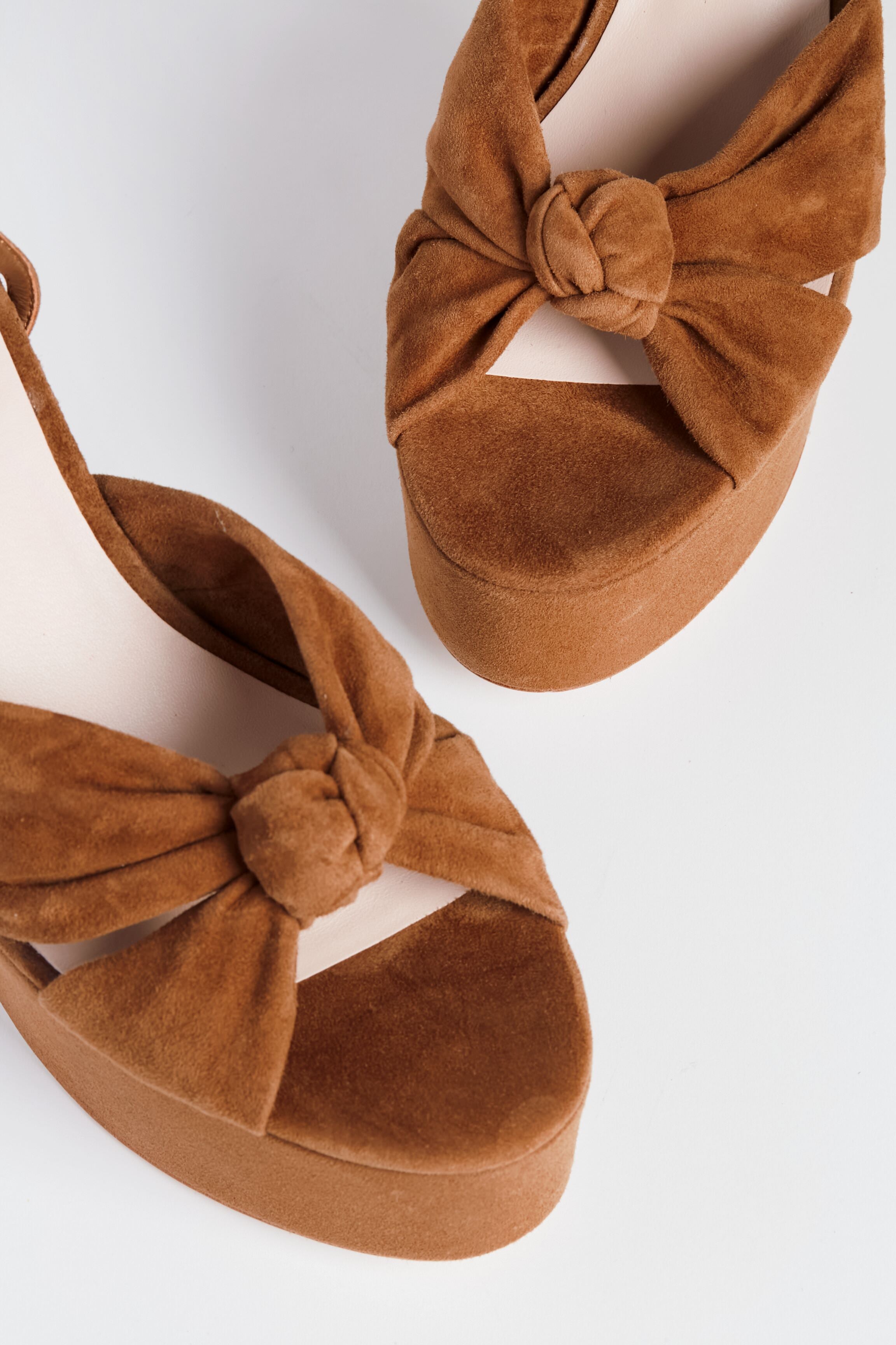 Cacao Suede Roz Platform Heels-Beilave