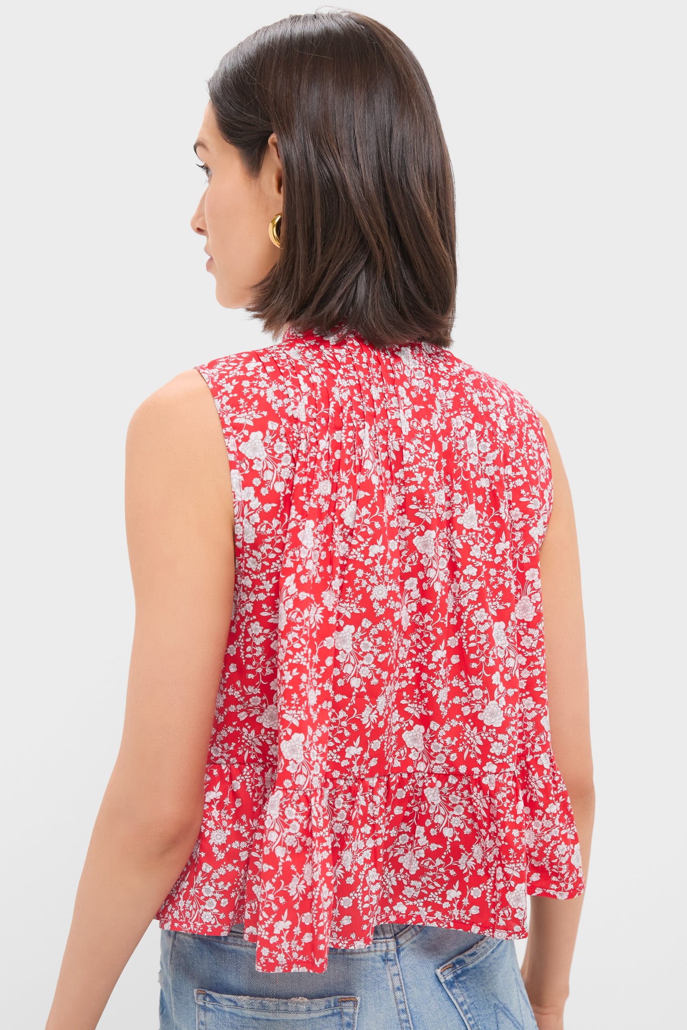 Red Lucille Liberty Print Knot Loop Tank Top-Beilave