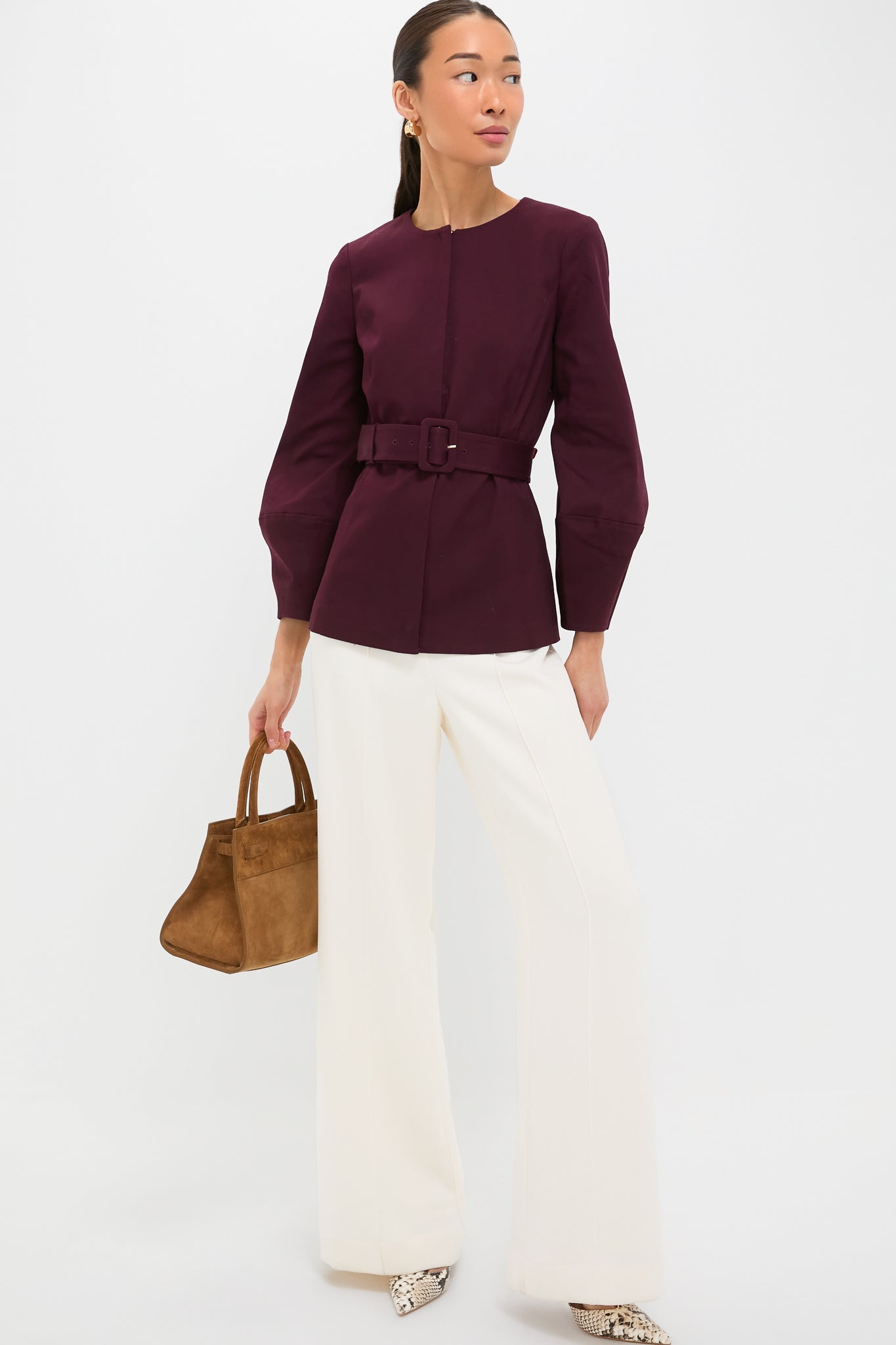 Oxblood Long Sleeve Structured Rhoda Tunic Top-Beilave