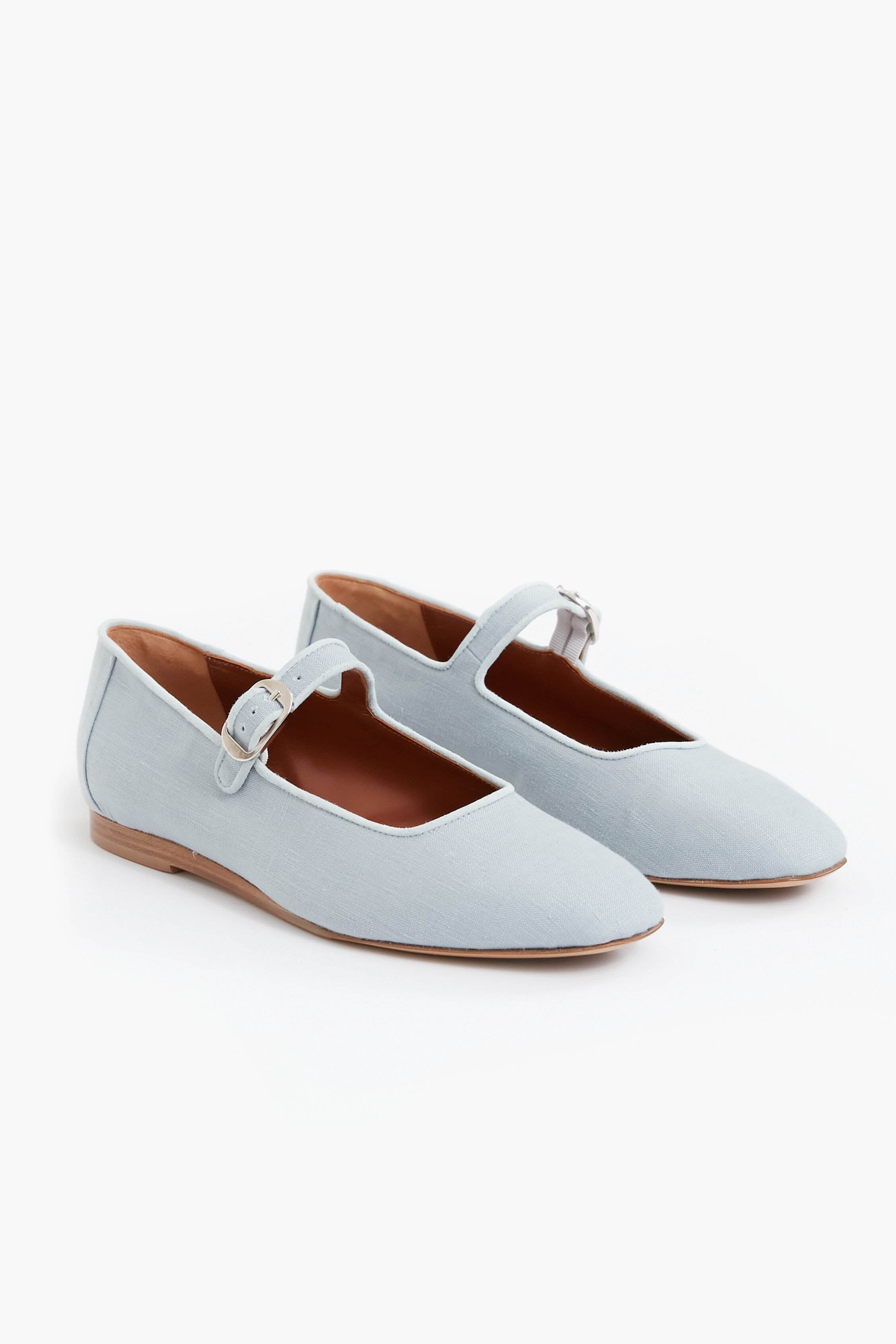 Denim Linen Suede Mary Jane Flats-Beilave