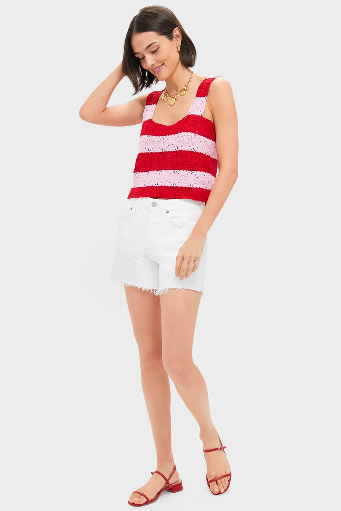 Red Embossed Leather Evelyn Sandals-Beilave