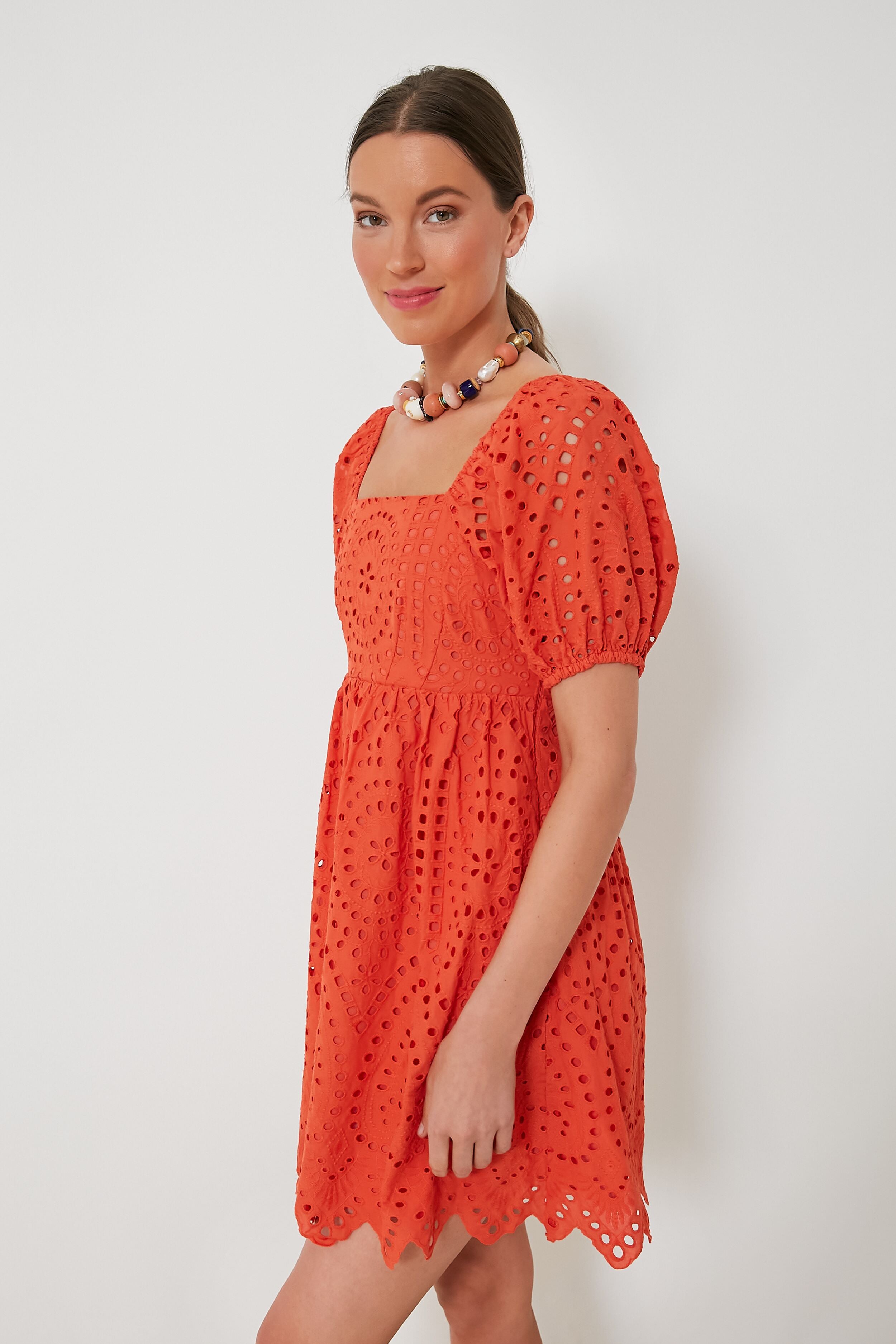 Orange Eyelet Clara Mini Dress-Beilave
