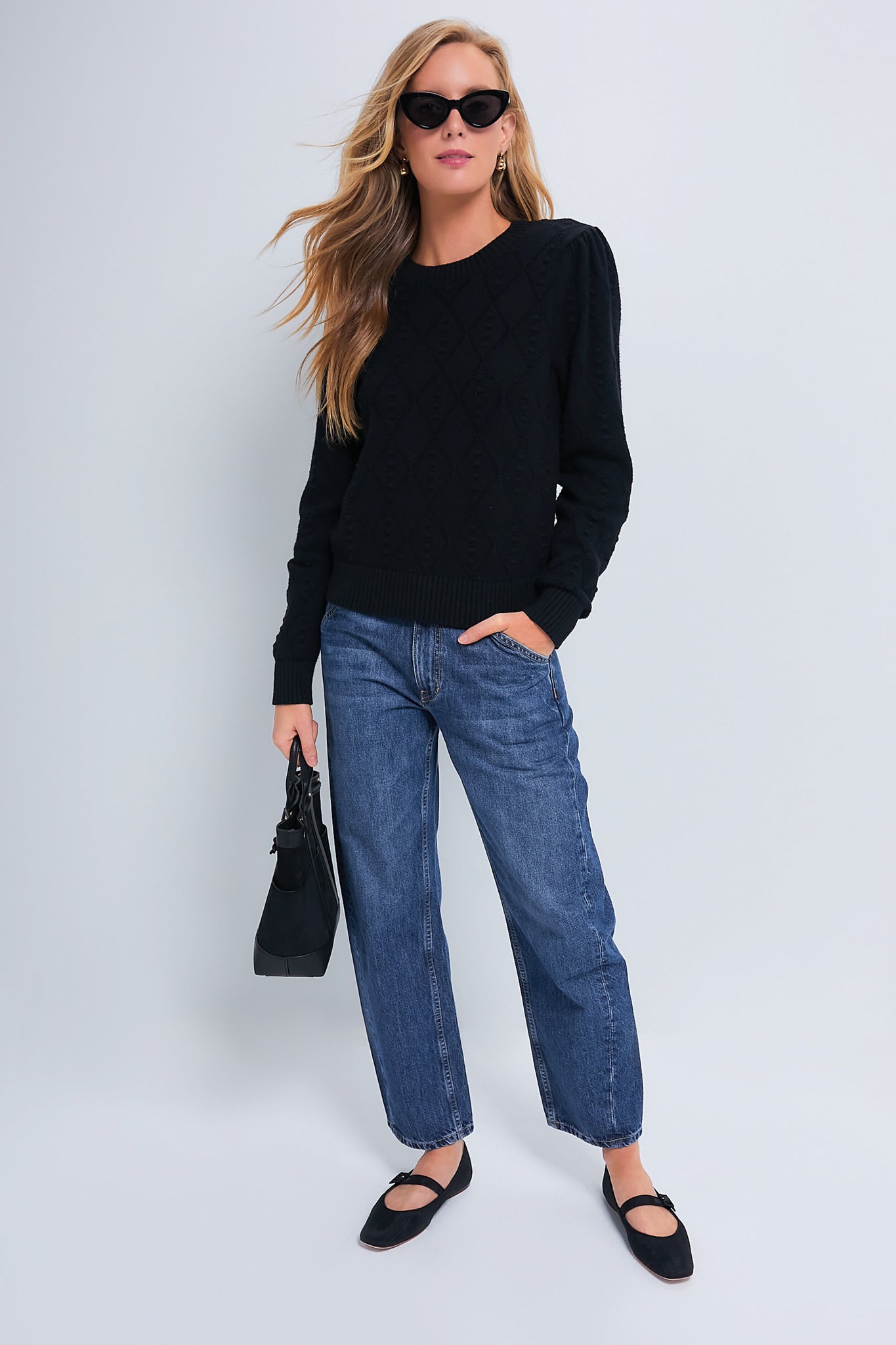 Textured Black Crewneck Violet Sweater-Beilave