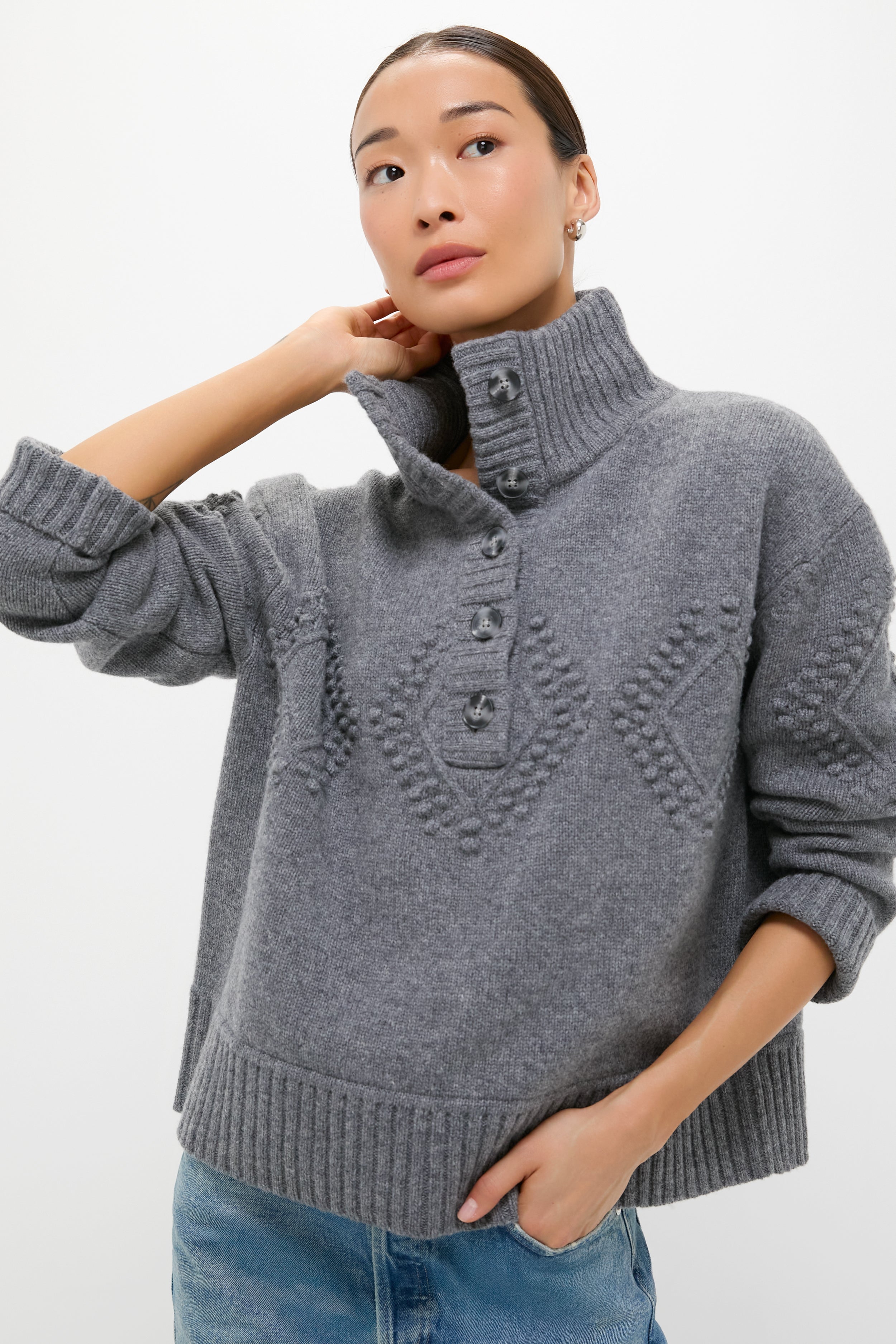 Gray Henry Button-Up Sweater-Beilave