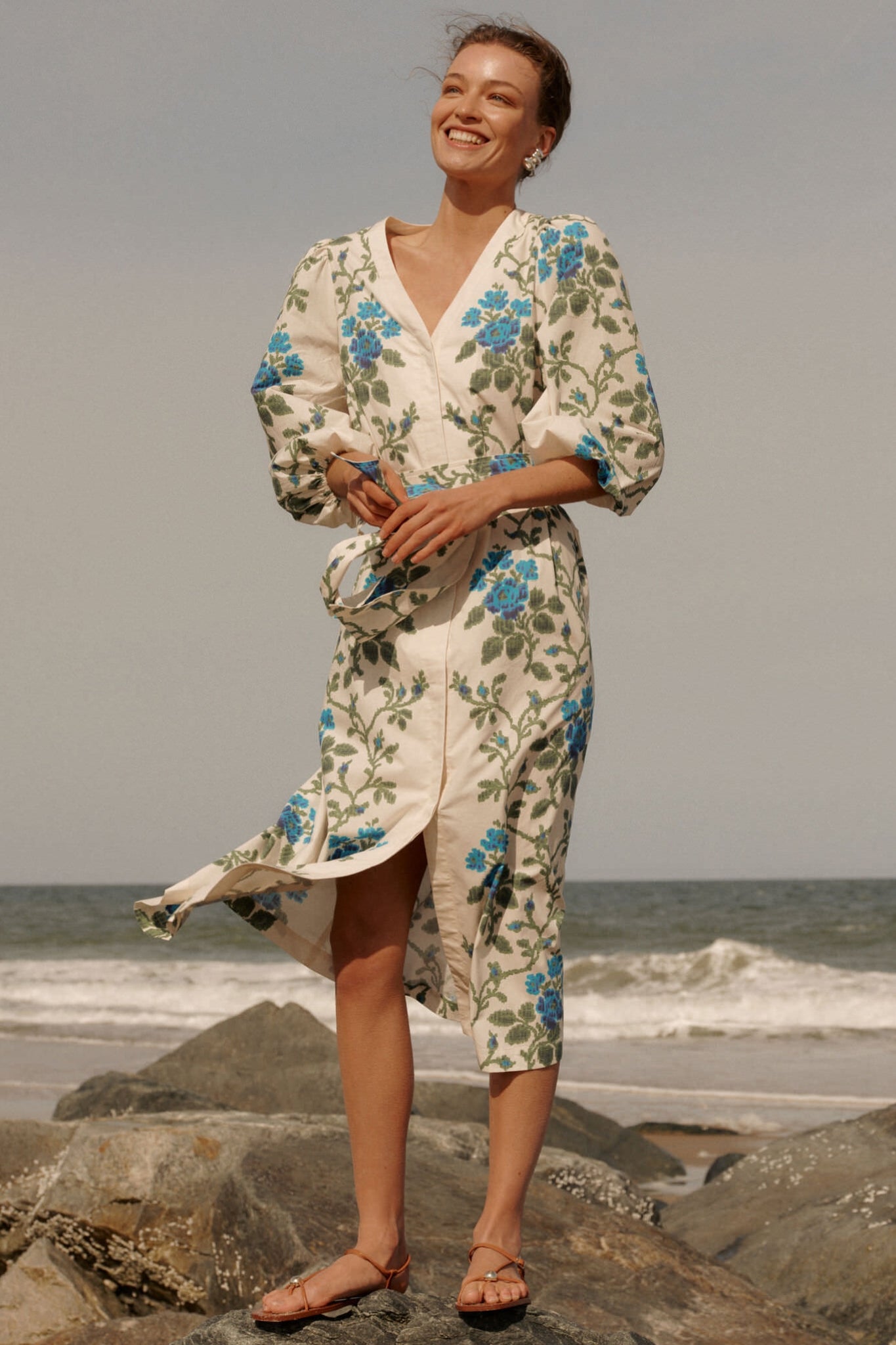 Cerulean Vine Cotton Poplin Lachlan Dress-Beilave