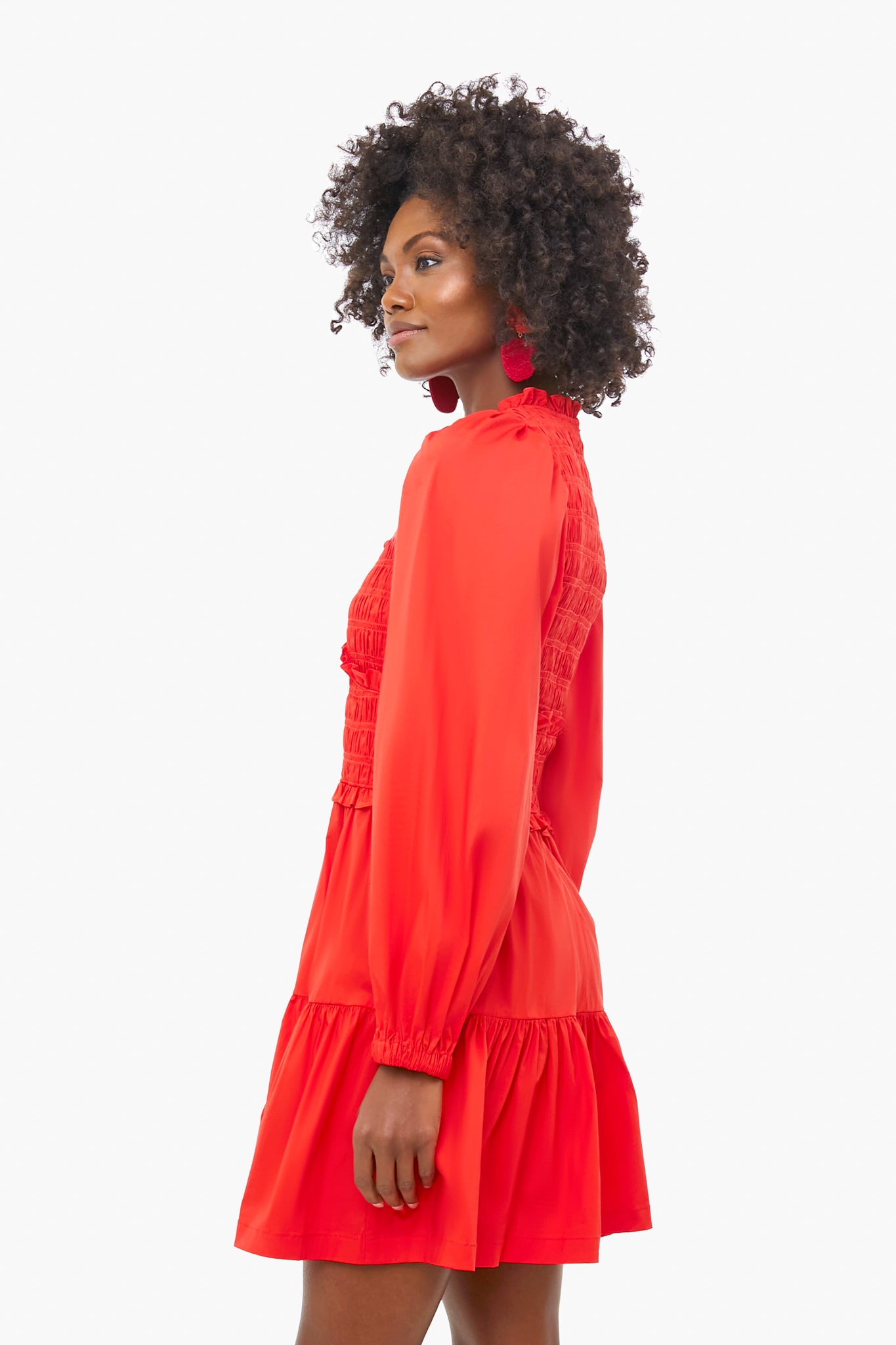 Scarlet Gaia Solid Cotton Long Sleeve Mini Dress-Beilave