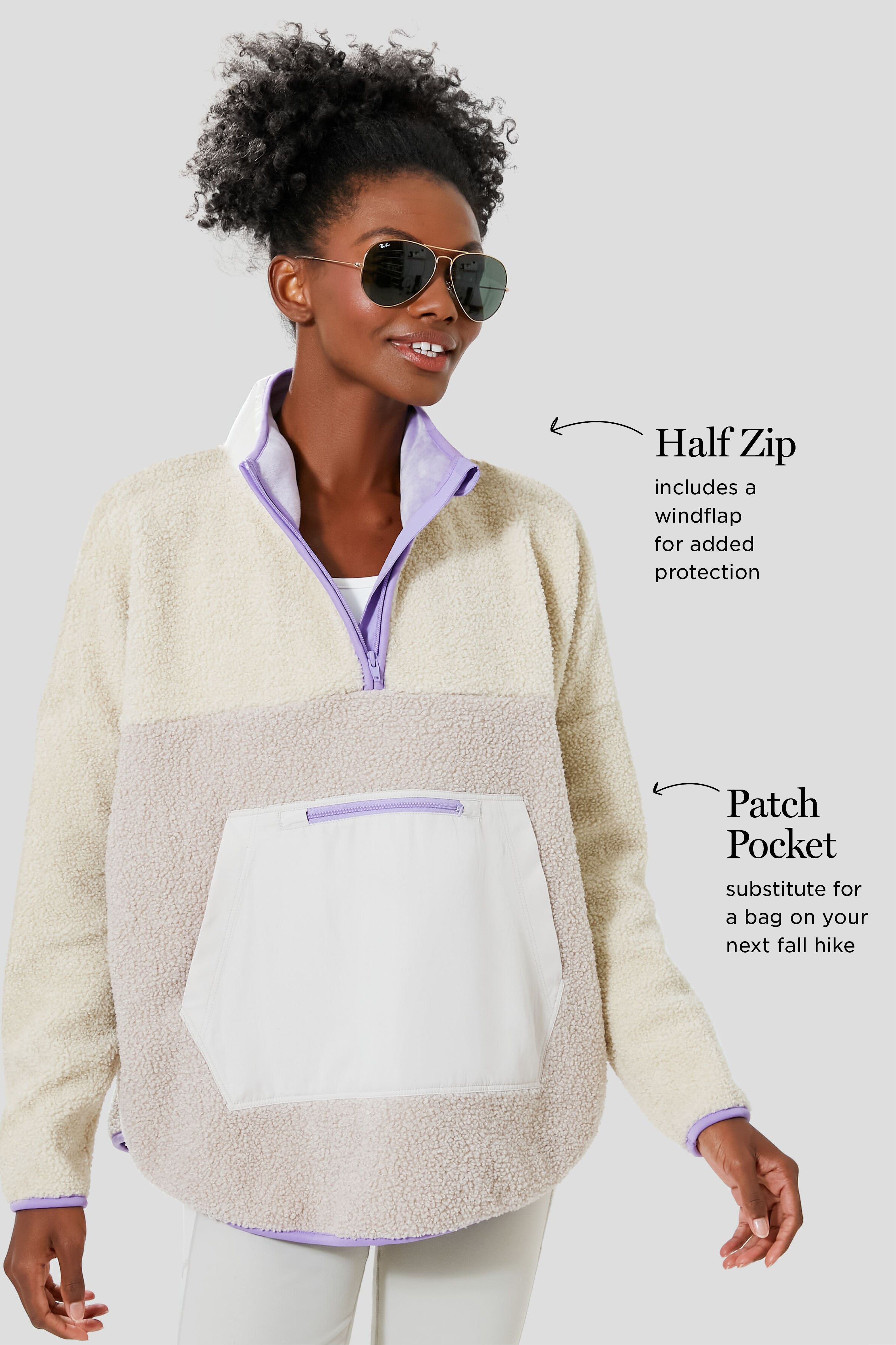 Gray and Lilac Fleece Cady Quarter Zip-Beilave