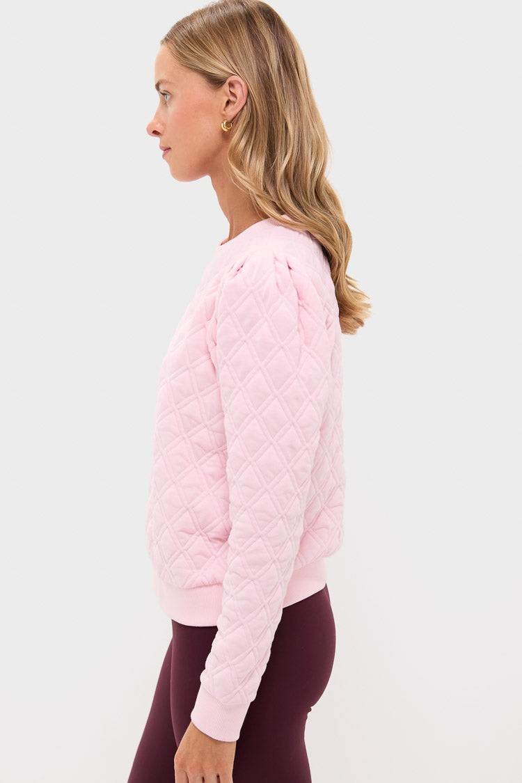 Pink Puff Sleeve Quilted Stretch Campbell Pullover-Beilave