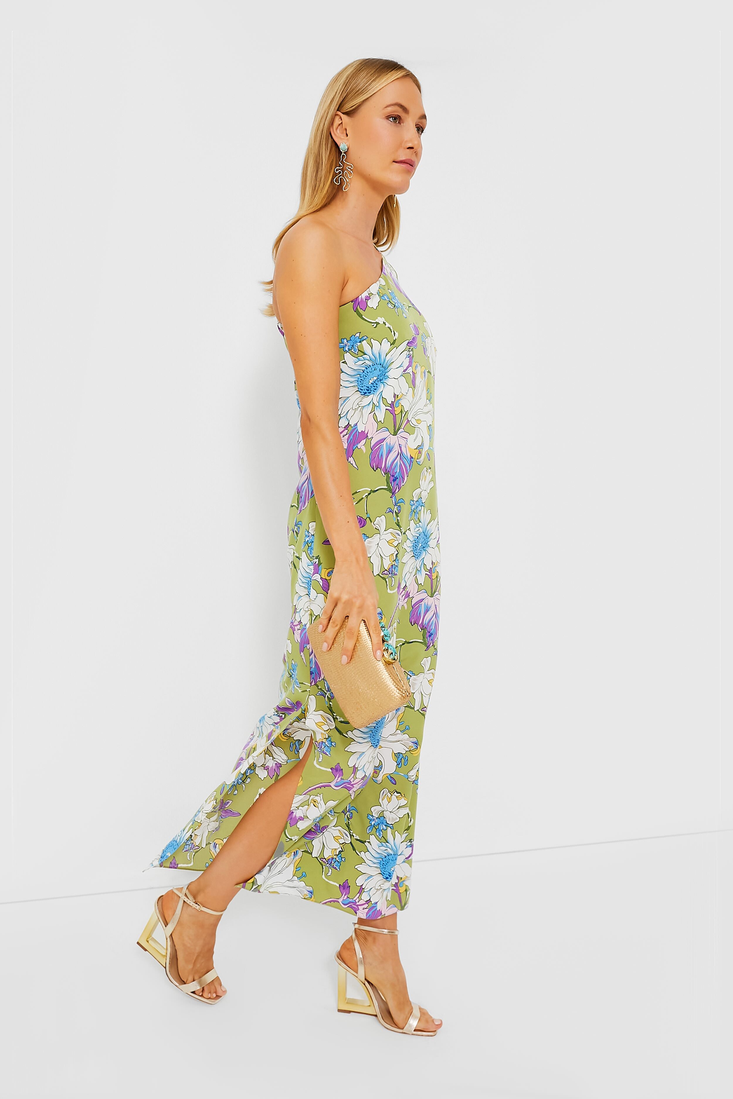 Green Floral One Shoulder Odelia Maxi Dress-Beilave
