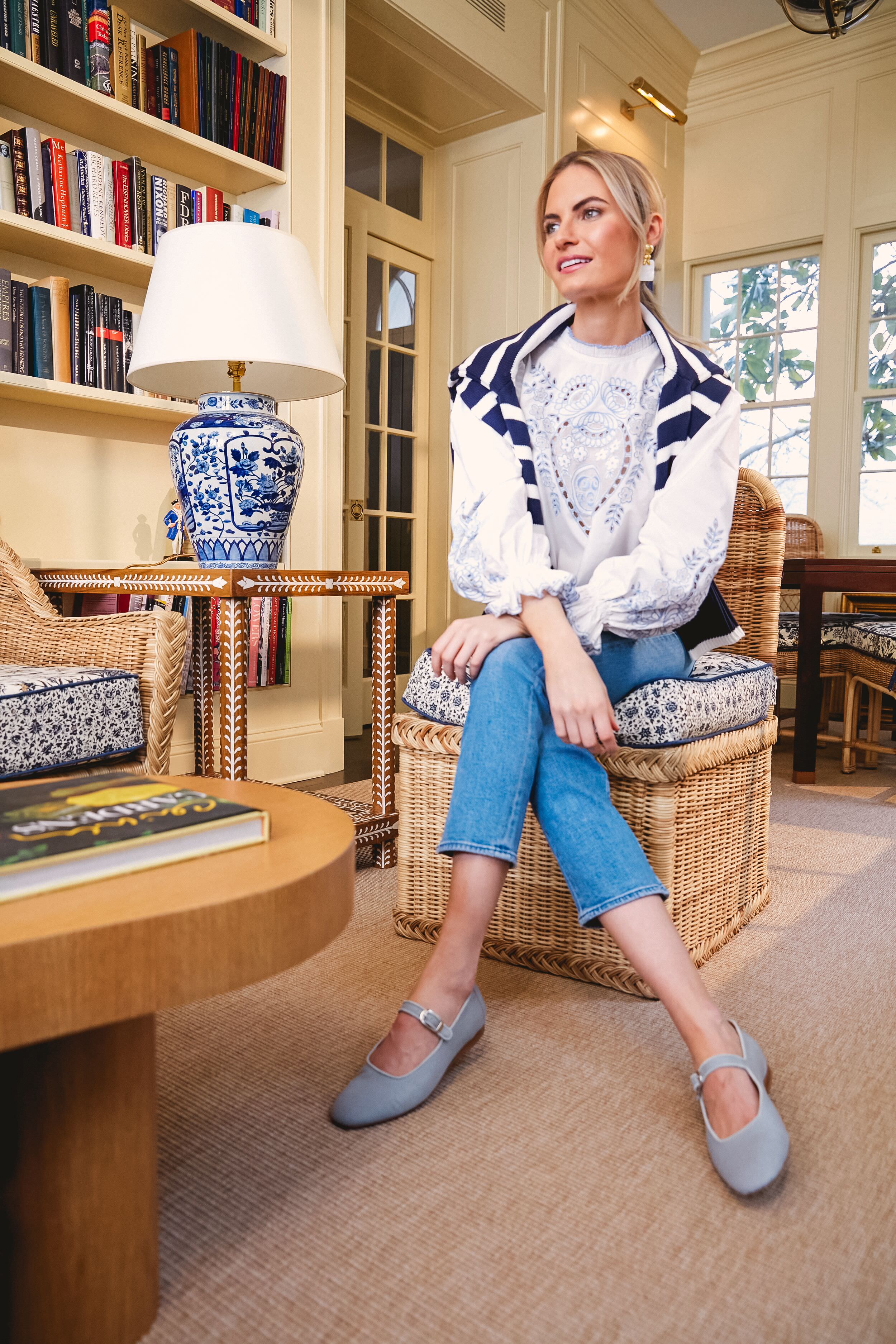 Denim Linen Suede Mary Jane Flats-Beilave