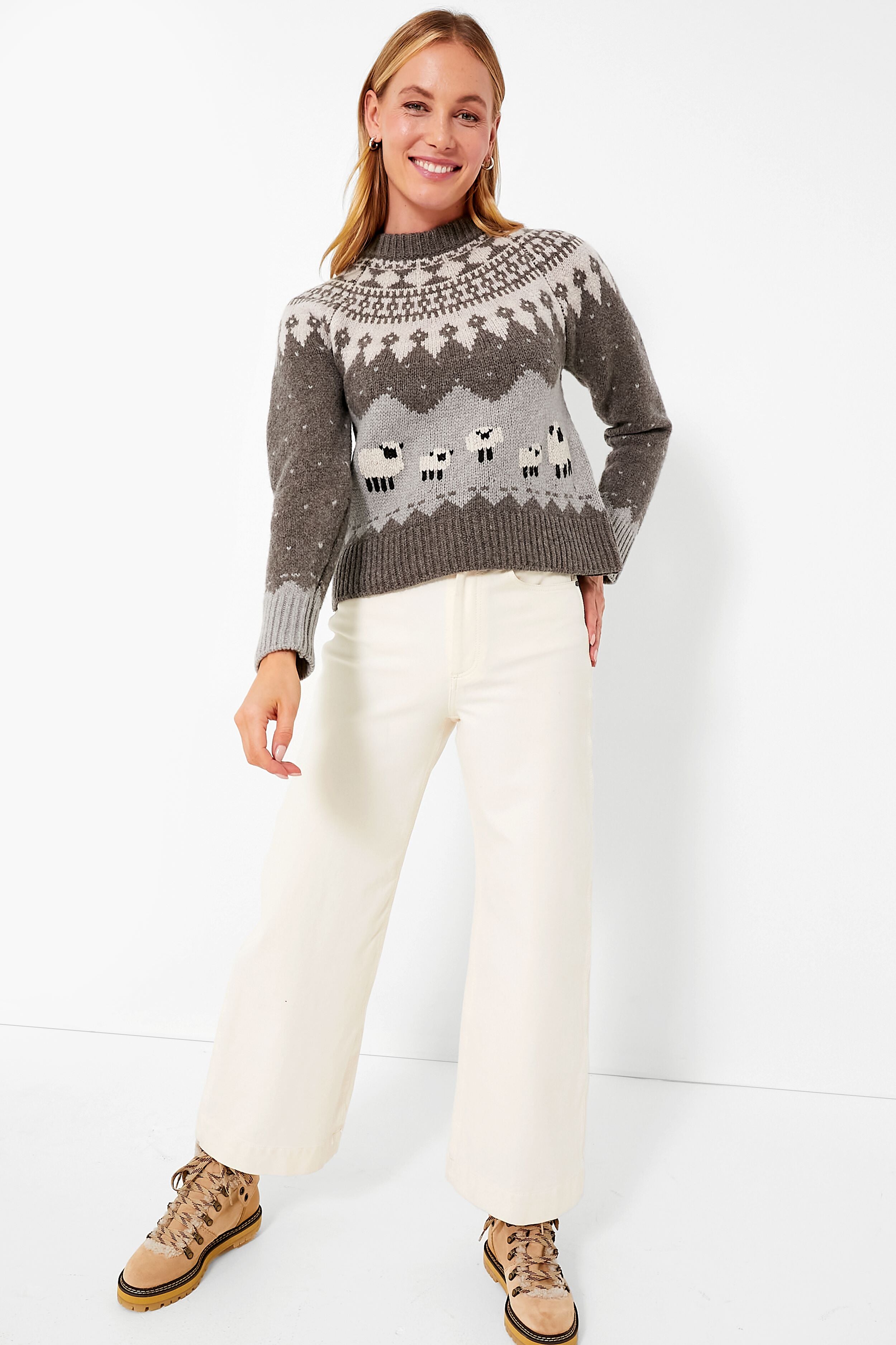 Grey Anja Sheep Knit Raglan Sleeve Sweater-Beilave