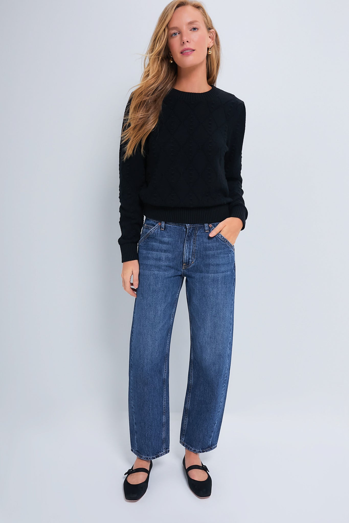 Textured Black Crewneck Violet Sweater-Beilave