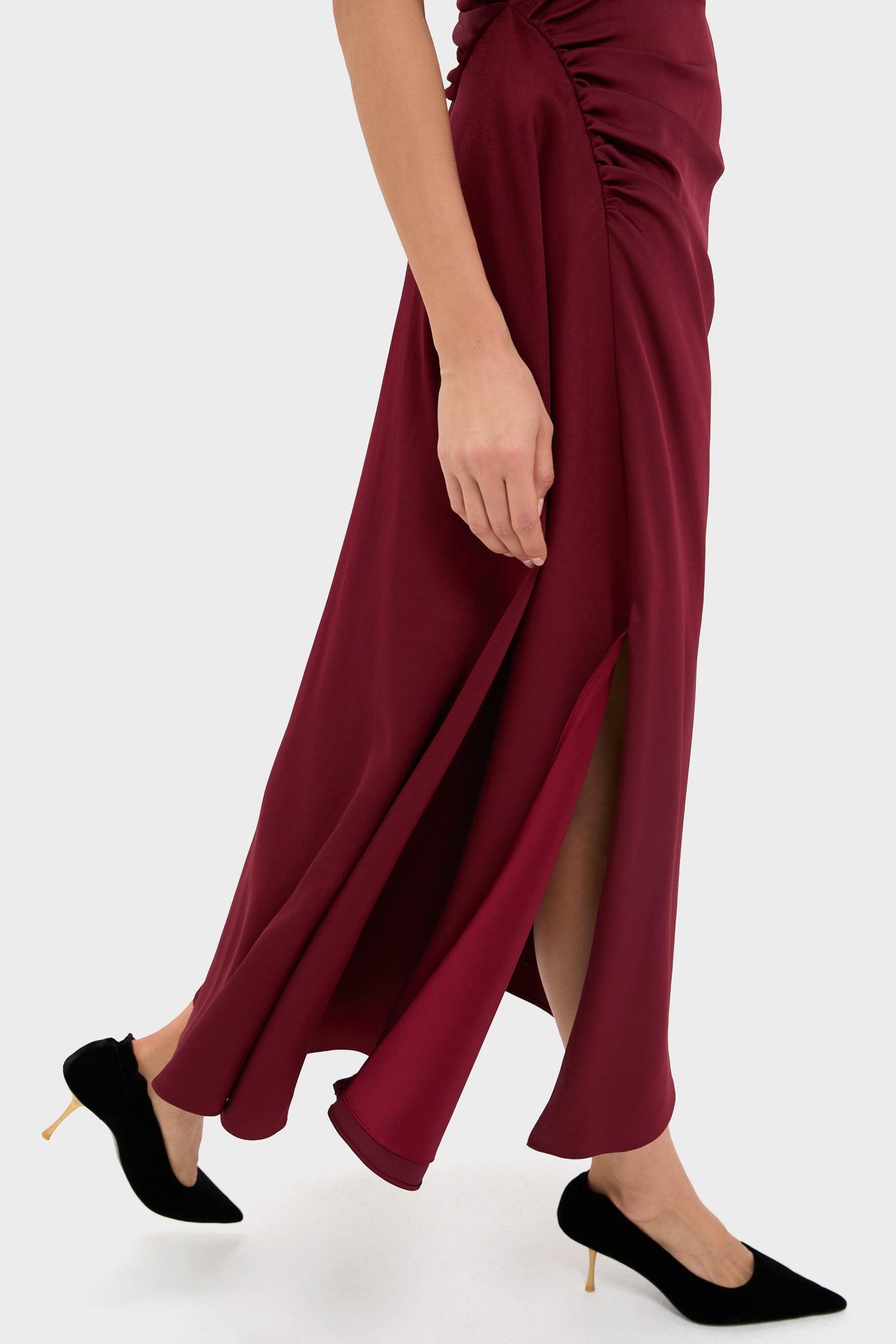 Oxblood Burke Draped Midi Dress-Beilave