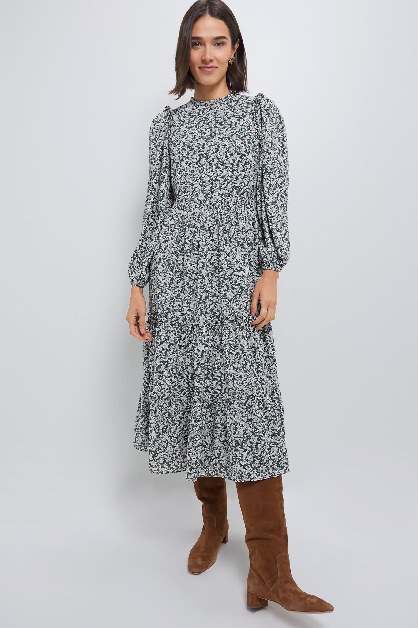 Green Floral Jesse Midi Dress-Beilave