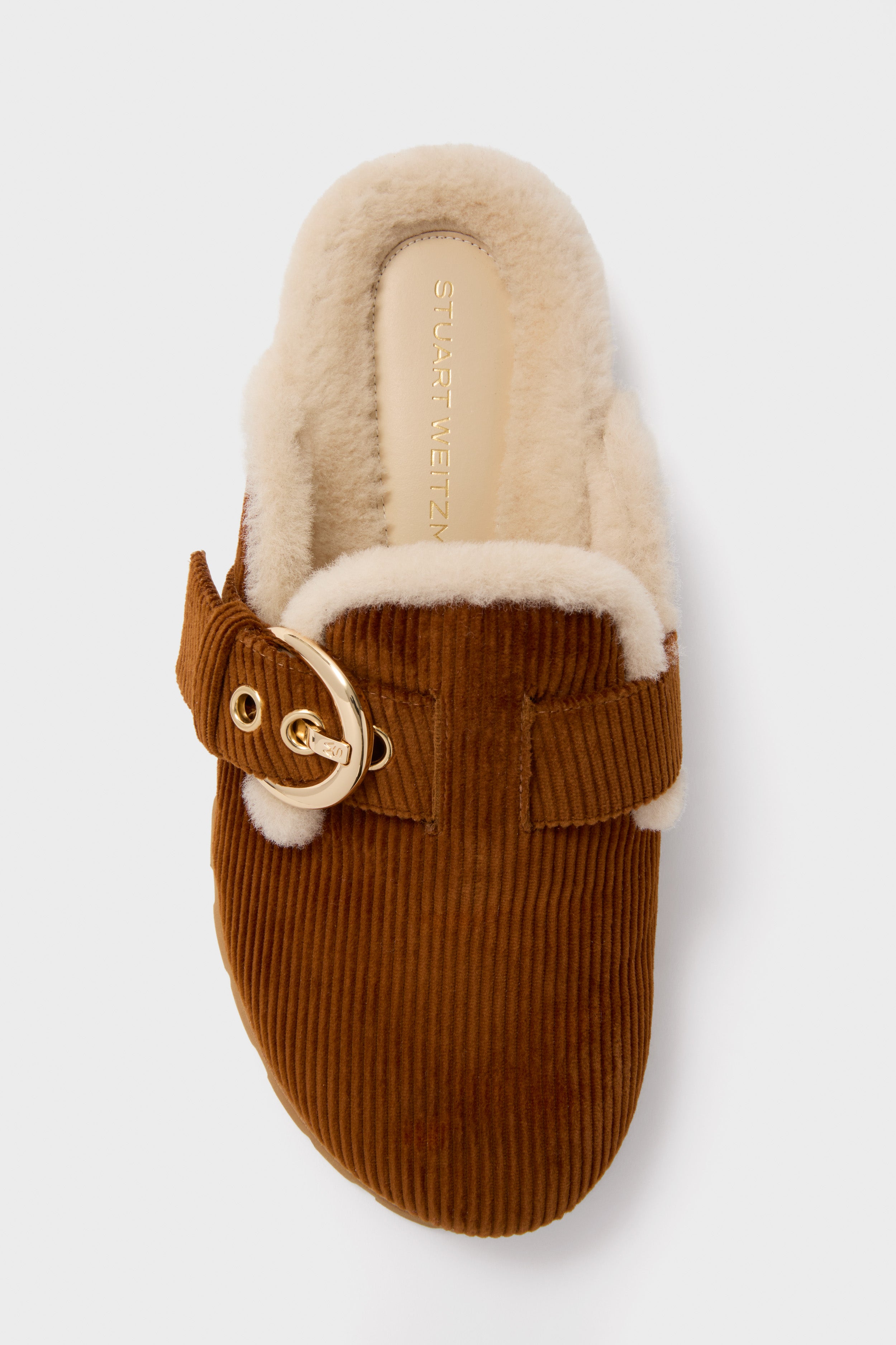 Doe and Vanilla Corduroy Velvet Chrystie Shearling Mules-Beilave