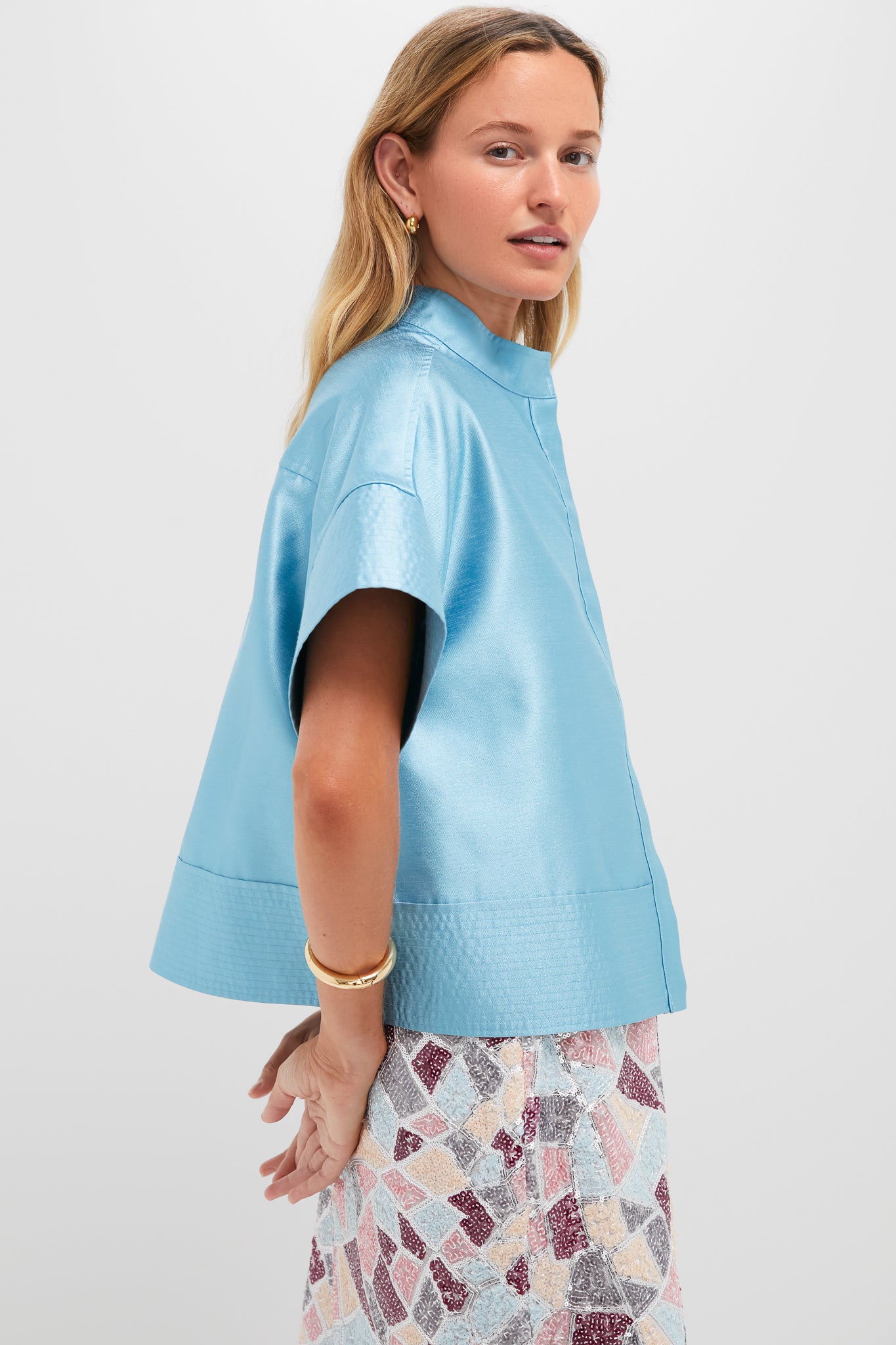 Robin's Egg Blue Trapunto Stitch Sofia Shirt-Beilave