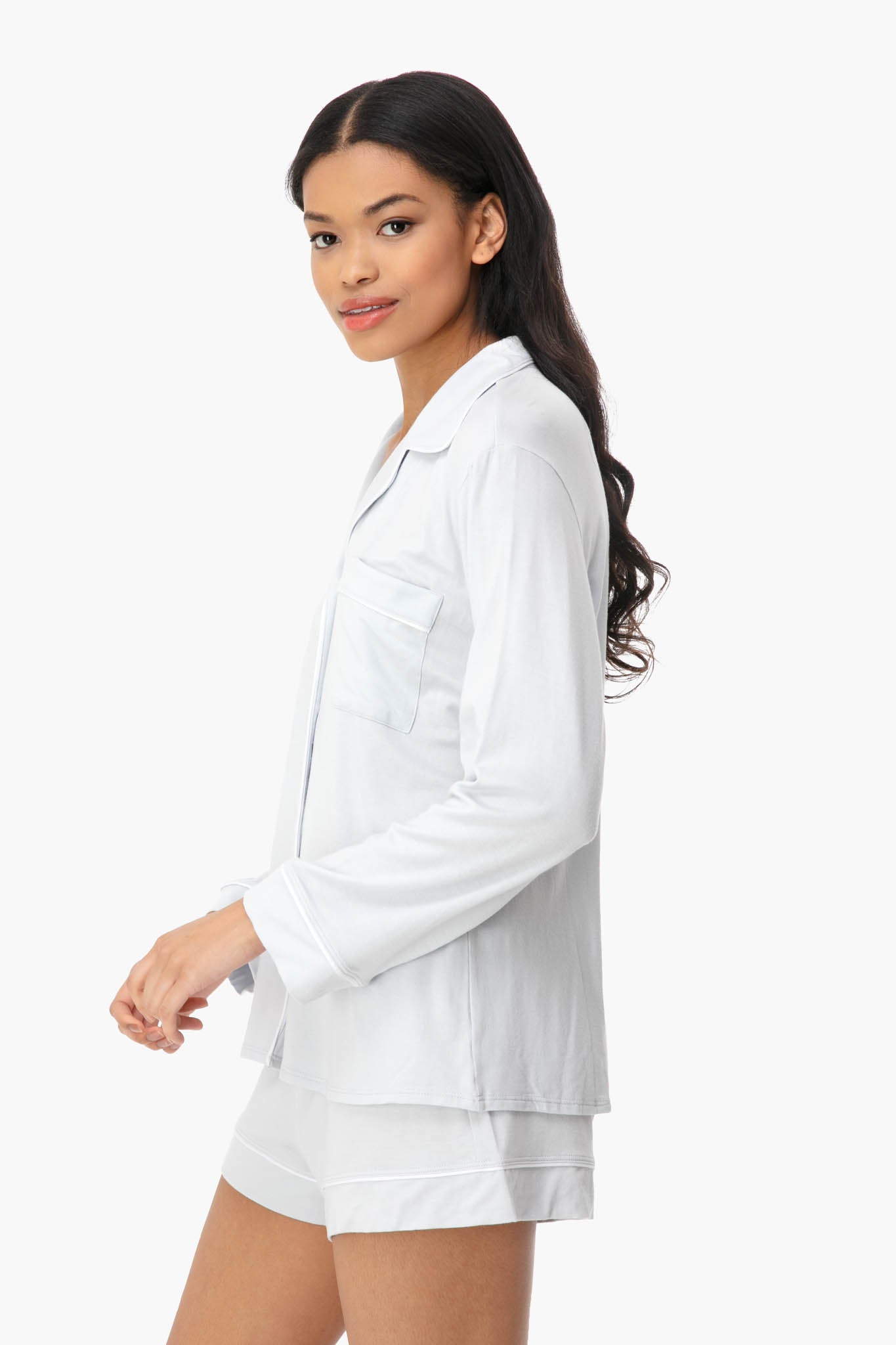 Water Blue Gisele Long Sleeve Short PJ Set-Beilave