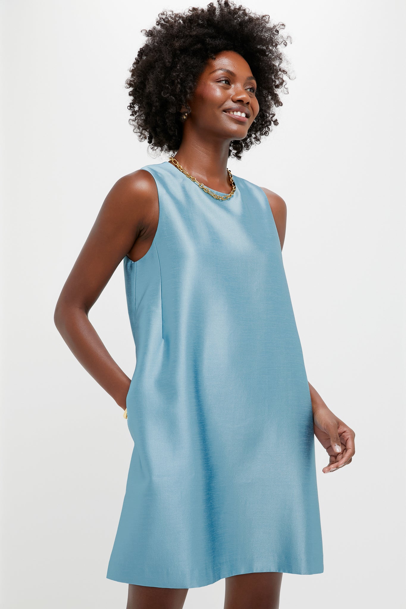 Robin's Egg Blue Dupioni Marlowe Dress-Beilave