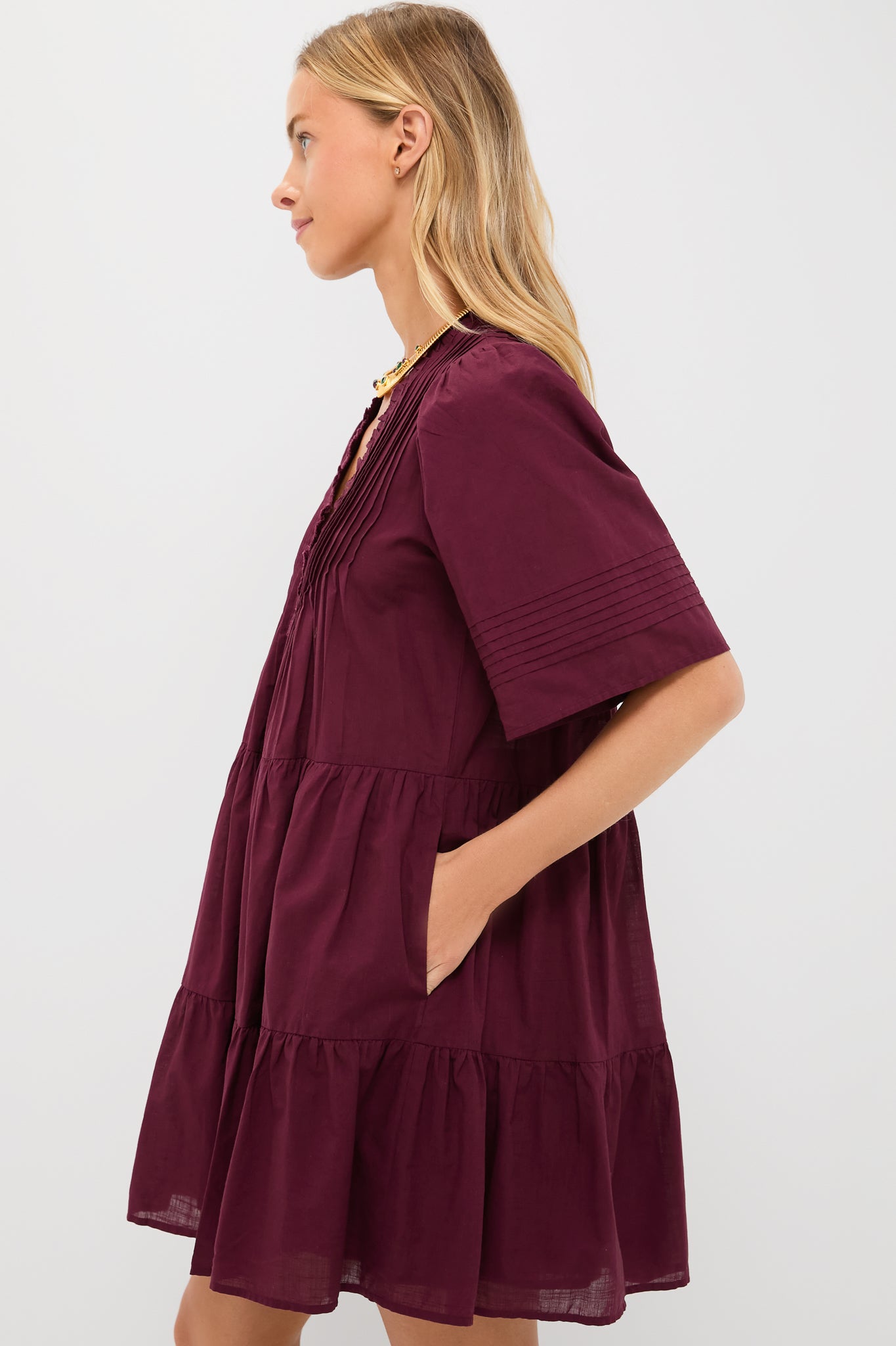 Exclusive Burgundy Anise Short Sleeve Dress-Beilave